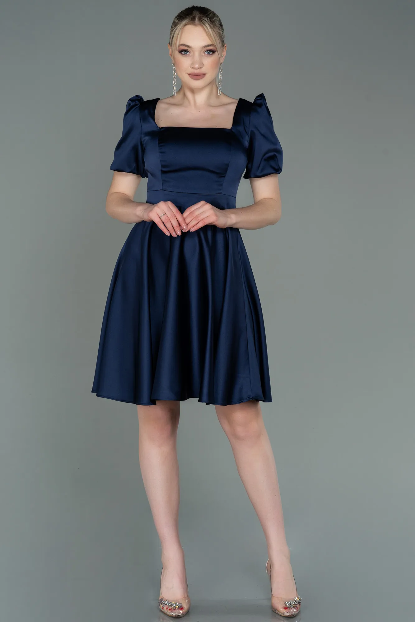 Navy Blue-Short Satin Invitation Dress ABK1792