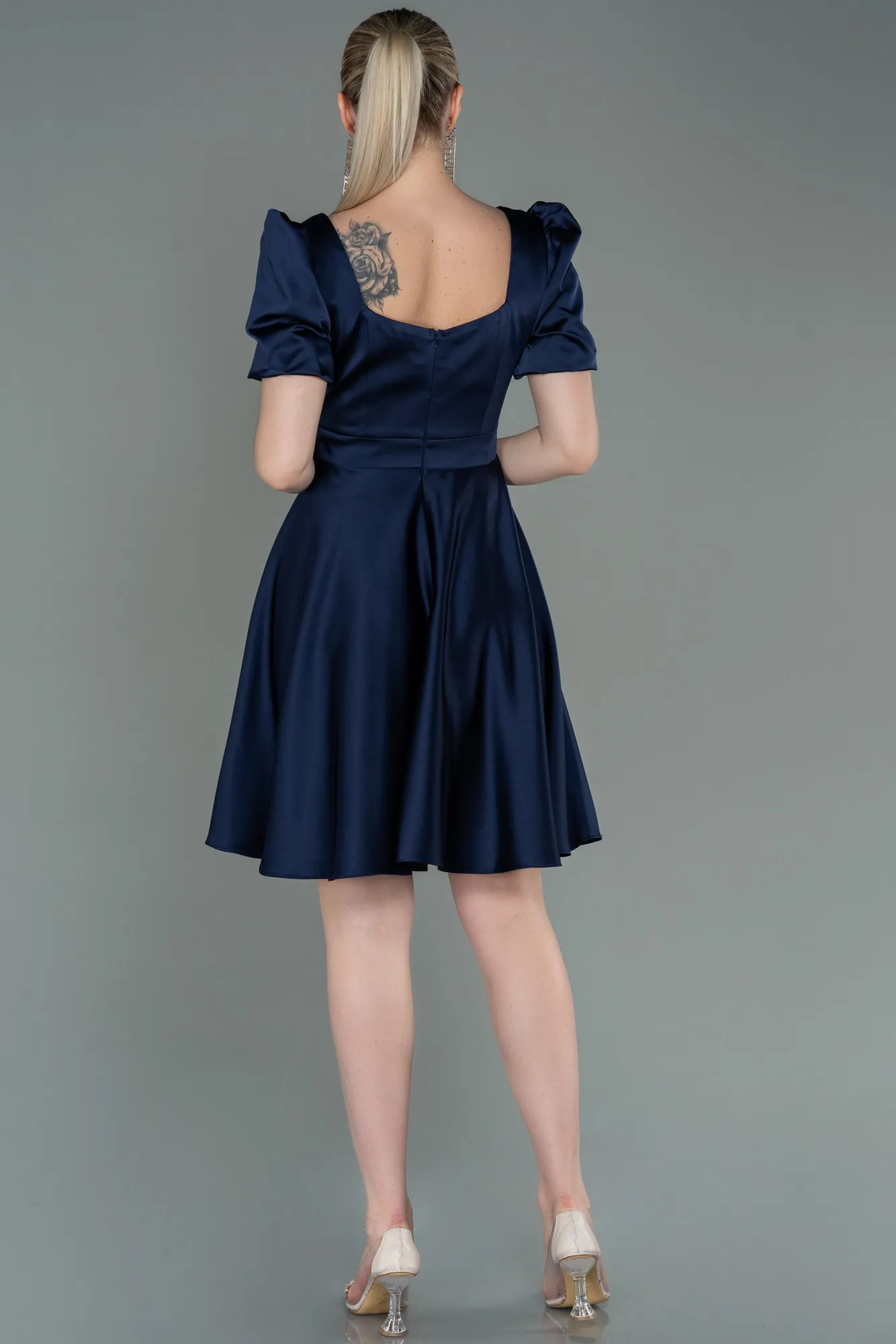 Navy Blue-Short Satin Invitation Dress ABK1792