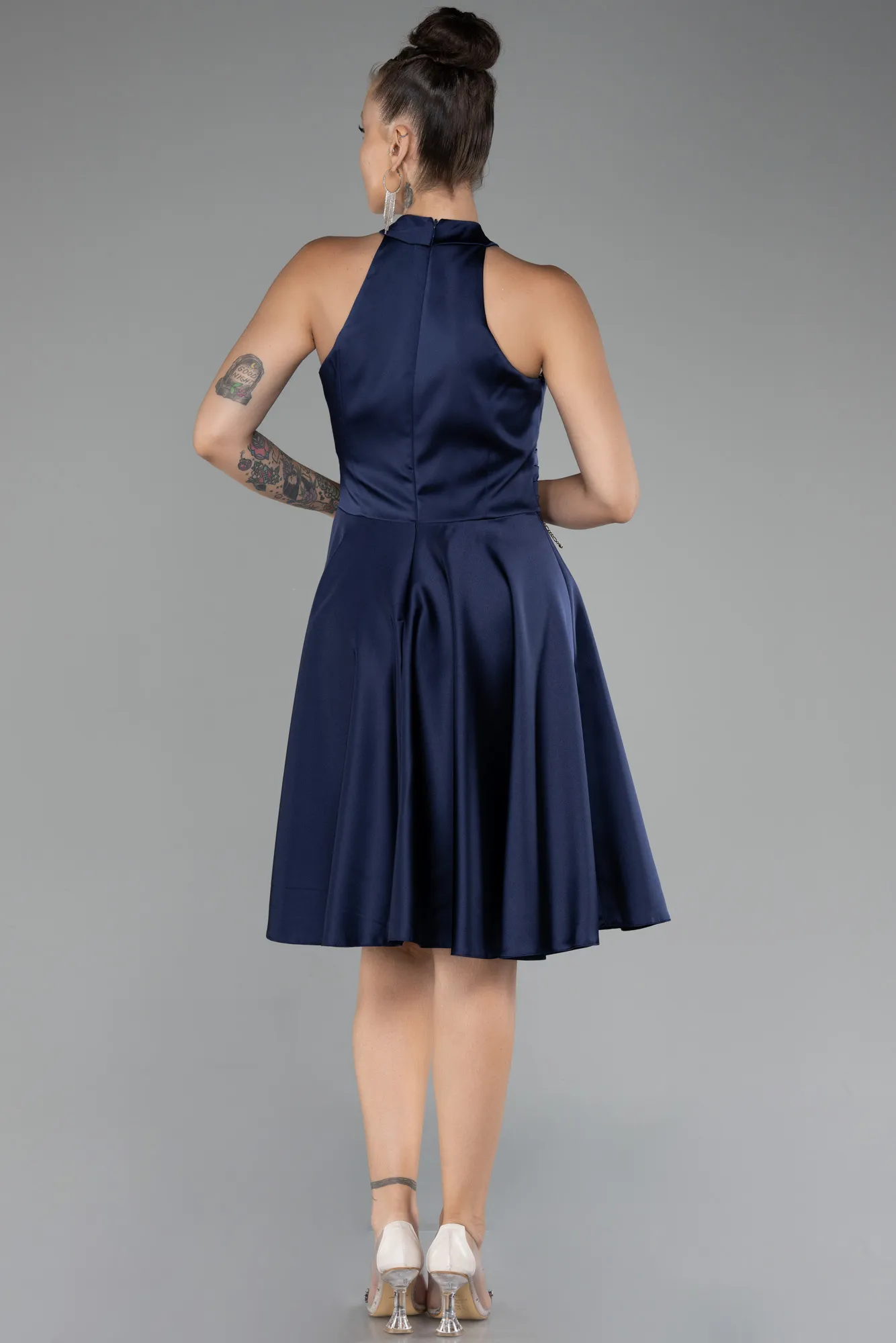 Navy Blue-Short Satin Party Dress ABK2112