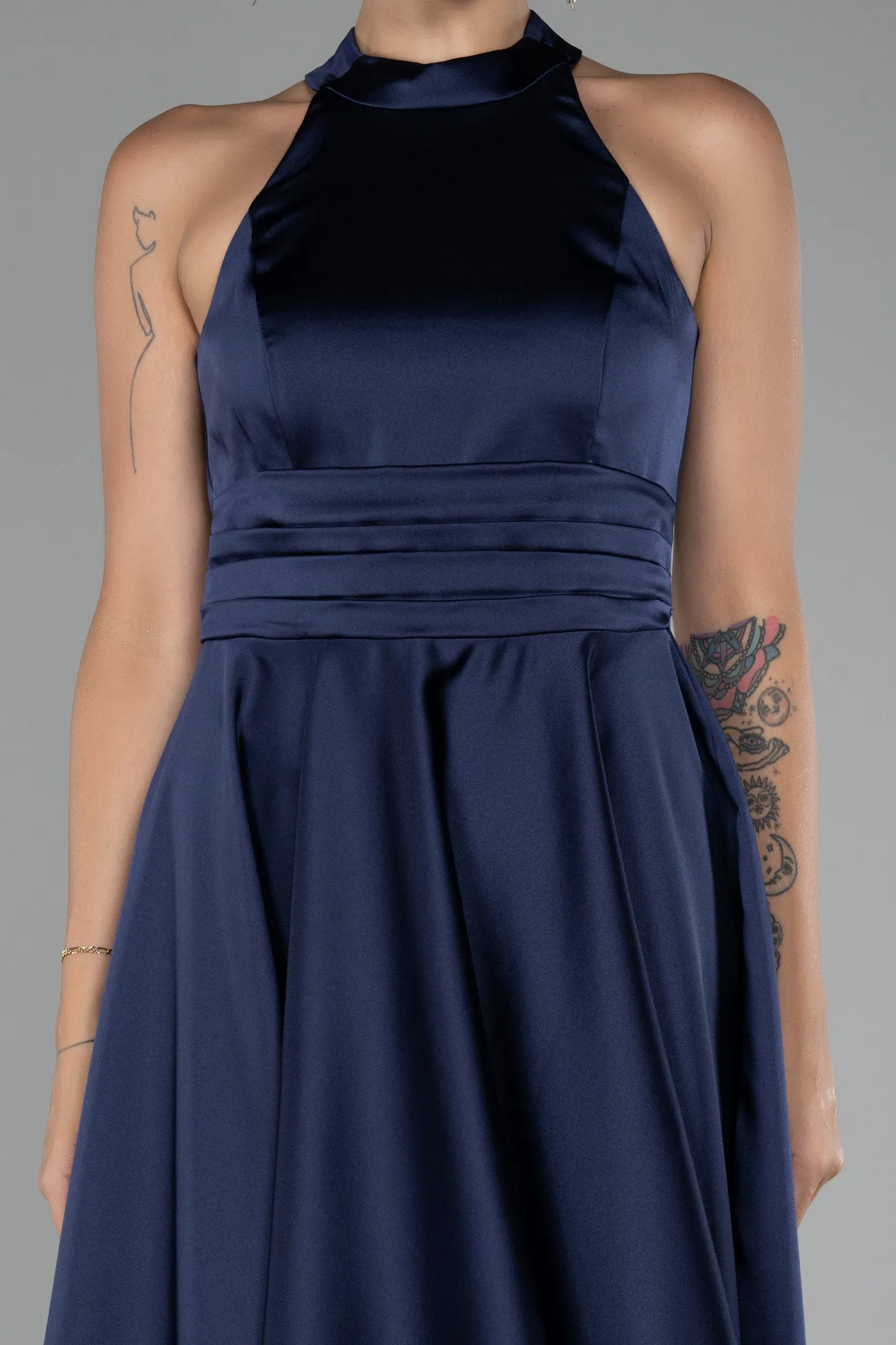 Navy Blue-Short Satin Party Dress ABK2112