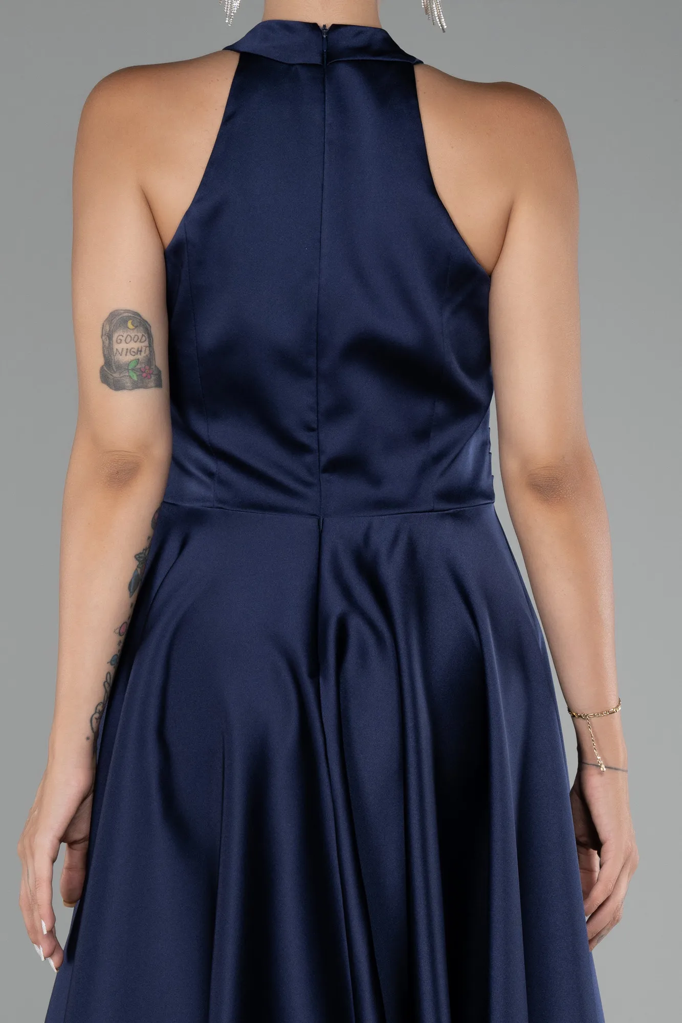 Navy Blue-Short Satin Party Dress ABK2112