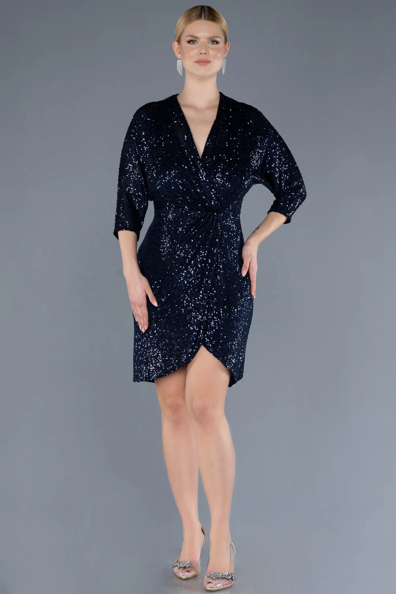 Navy Blue-Short Scaly Invitation Dress ABK1912