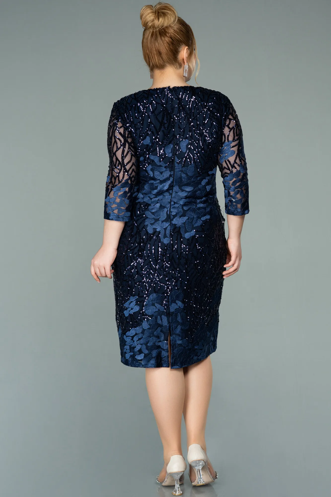 Navy Blue-Short Scaly Plus Size Evening Dress ABK1284