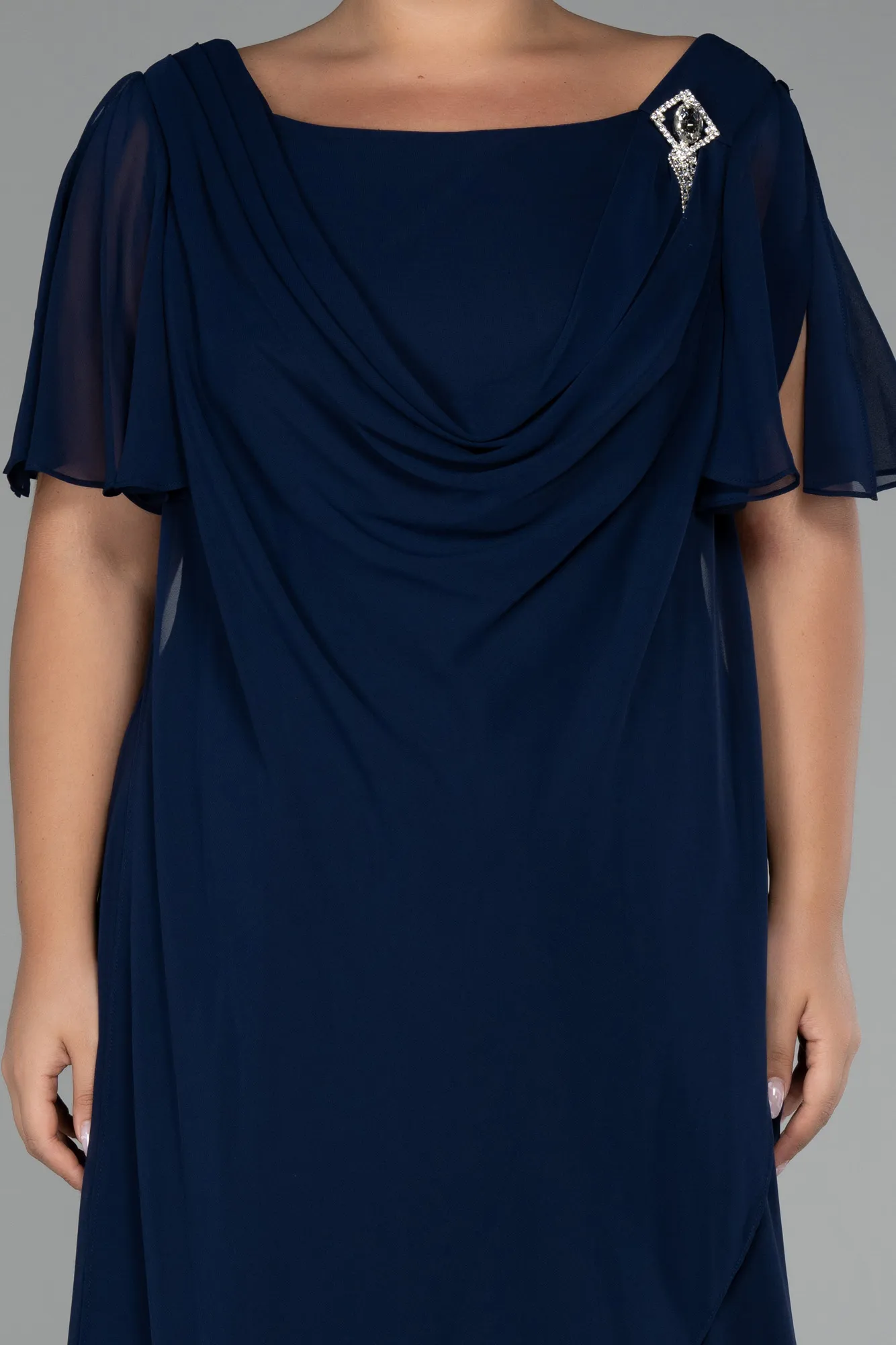 Navy Blue-Short Sleeve Long Chiffon Plus Size Evening Dress ABU4097