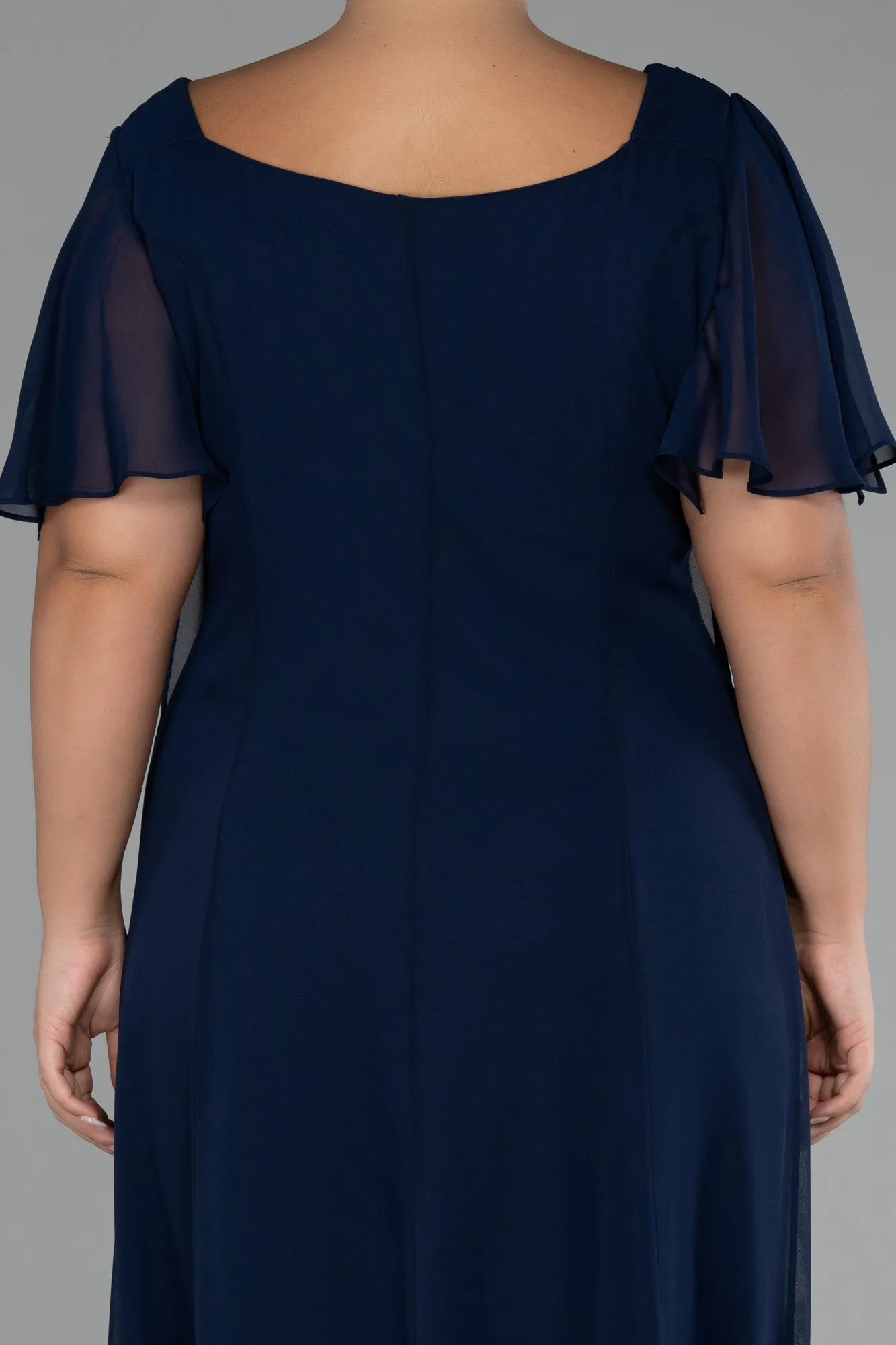 Navy Blue-Short Sleeve Long Chiffon Plus Size Evening Dress ABU4097