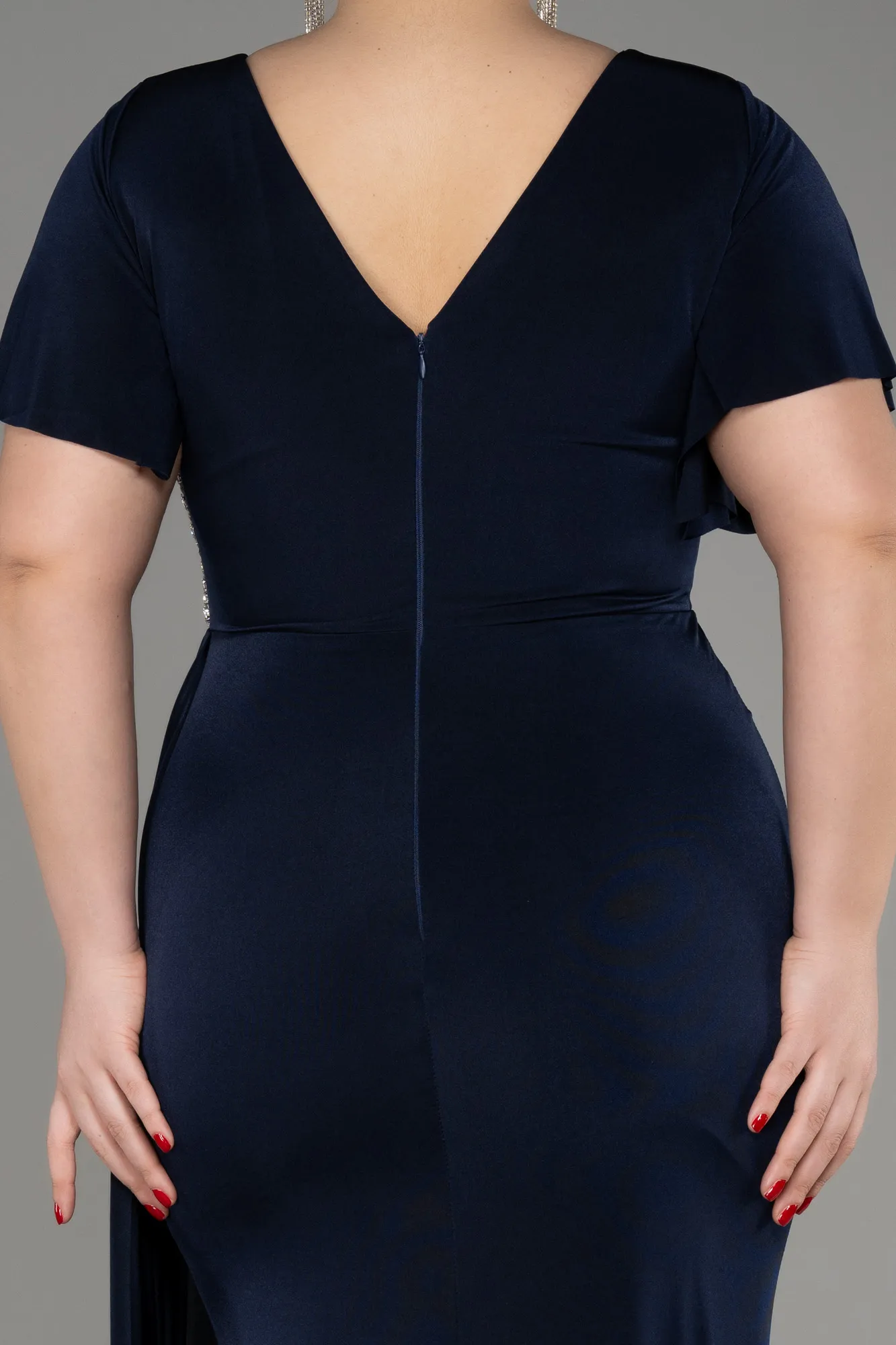 Navy Blue-Short Sleeve Long Plus Size Evening Dress ABU3918