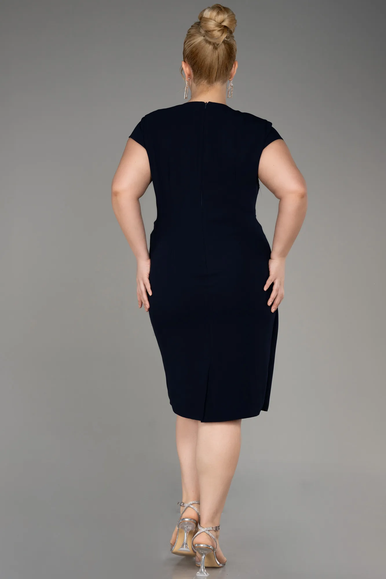 Navy Blue-Short Sleeve Plus Size Elegant Dress ABK2092