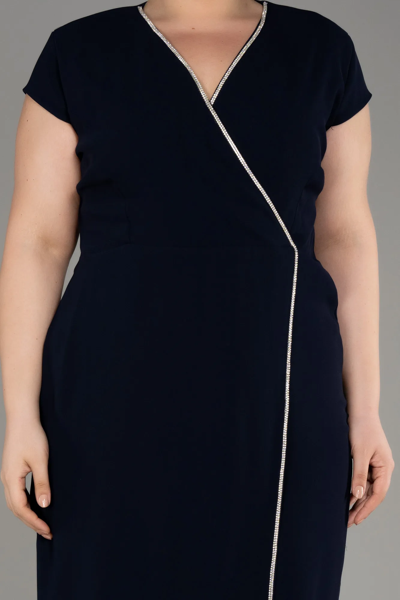 Navy Blue-Short Sleeve Plus Size Elegant Dress ABK2092