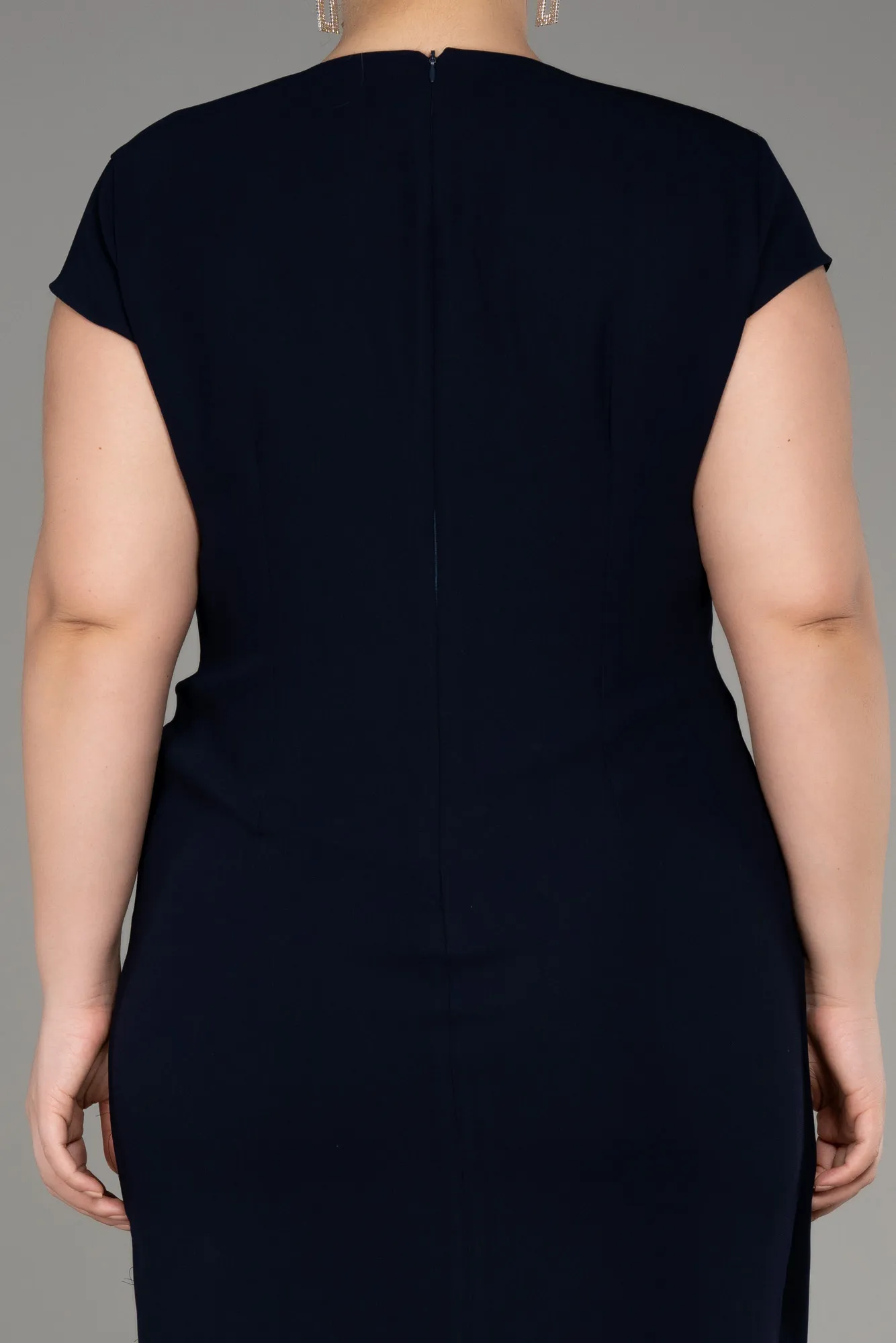 Navy Blue-Short Sleeve Plus Size Elegant Dress ABK2092