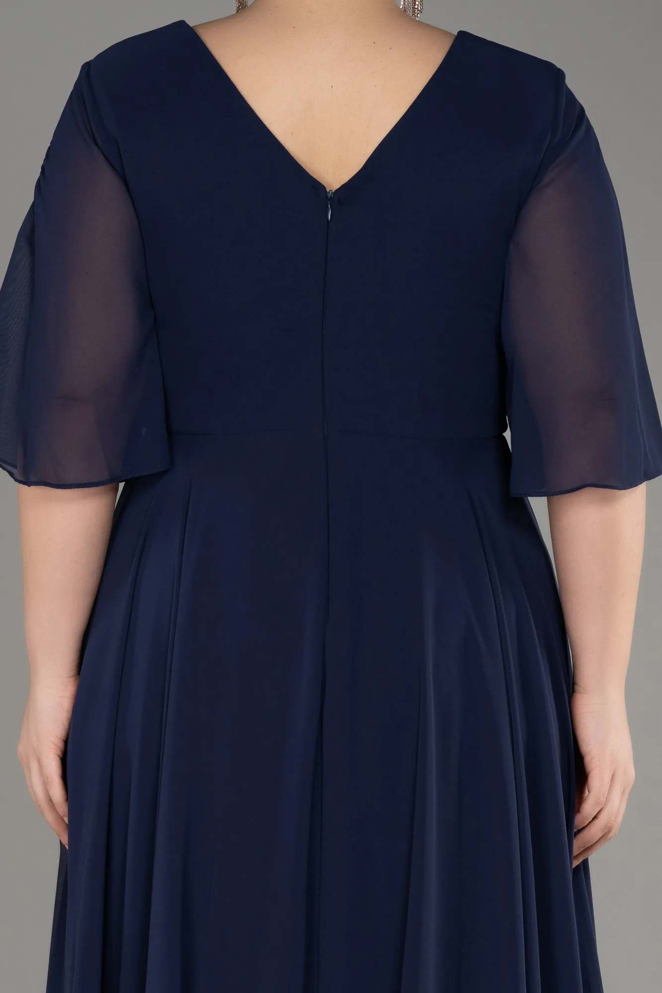 Navy Blue-Short Sleeve Plus Size Long Chiffon Evening Dress ABU3991