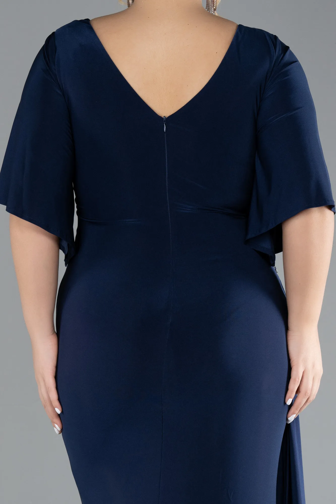 Navy Blue-Short Sleeve Slit Long Plus Size Evening Dress ABU3735