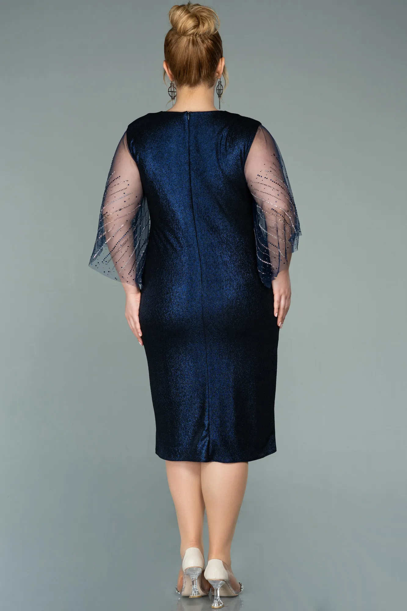 Navy Blue-Short Stony Plus Size Evening Dress ABK1293