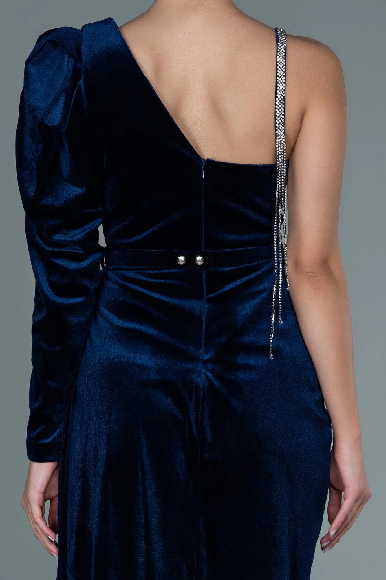 Navy Blue-Short Velvet Invitation Dress ABK1124