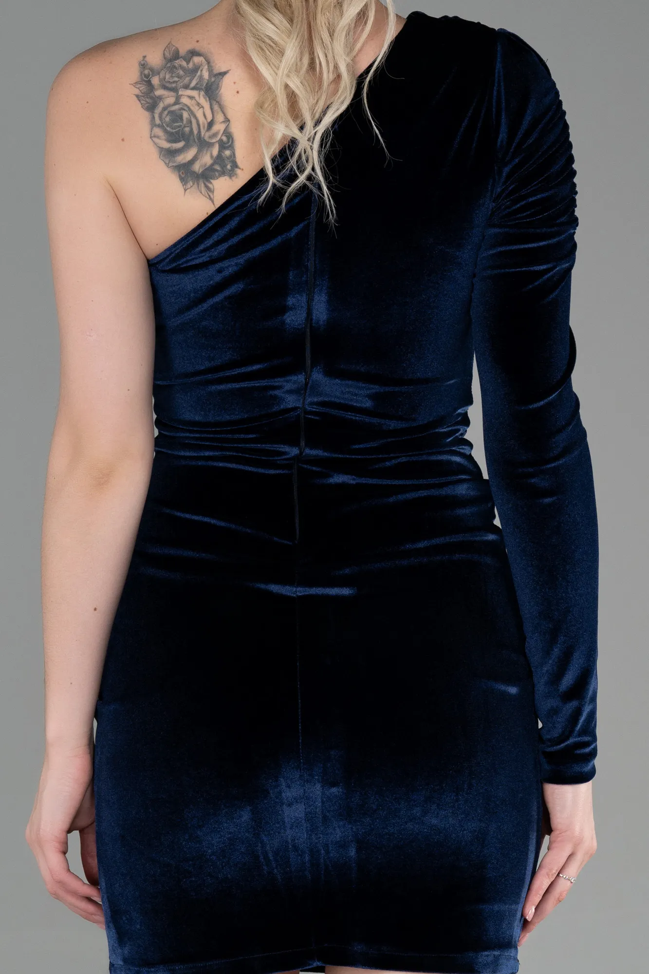 Navy Blue-Short Velvet Invitation Dress ABK1860