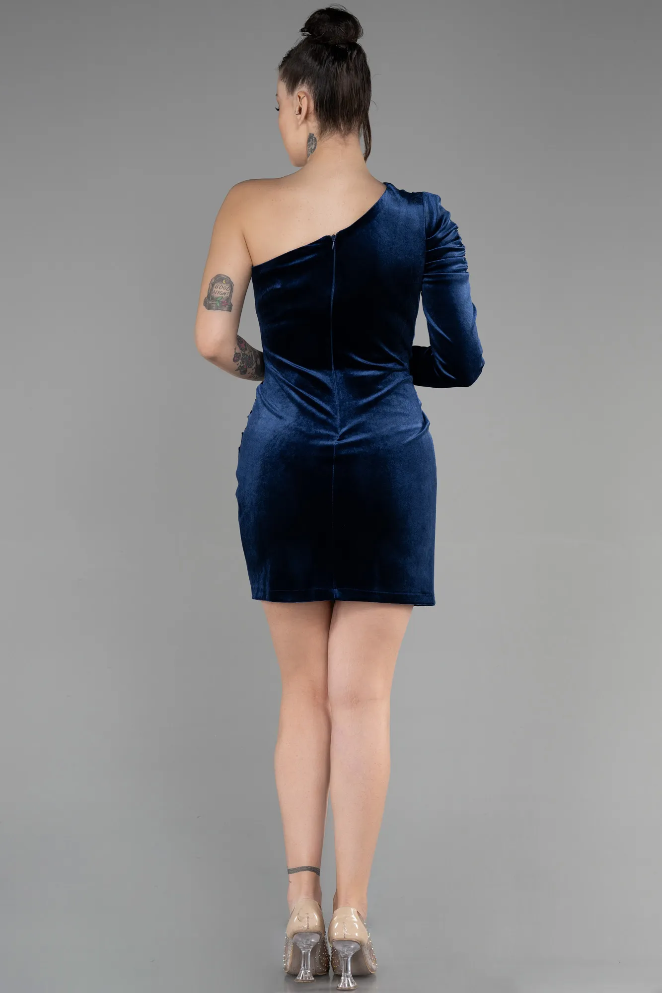 Navy Blue-Short Velvet Invitation Dress ABK1886