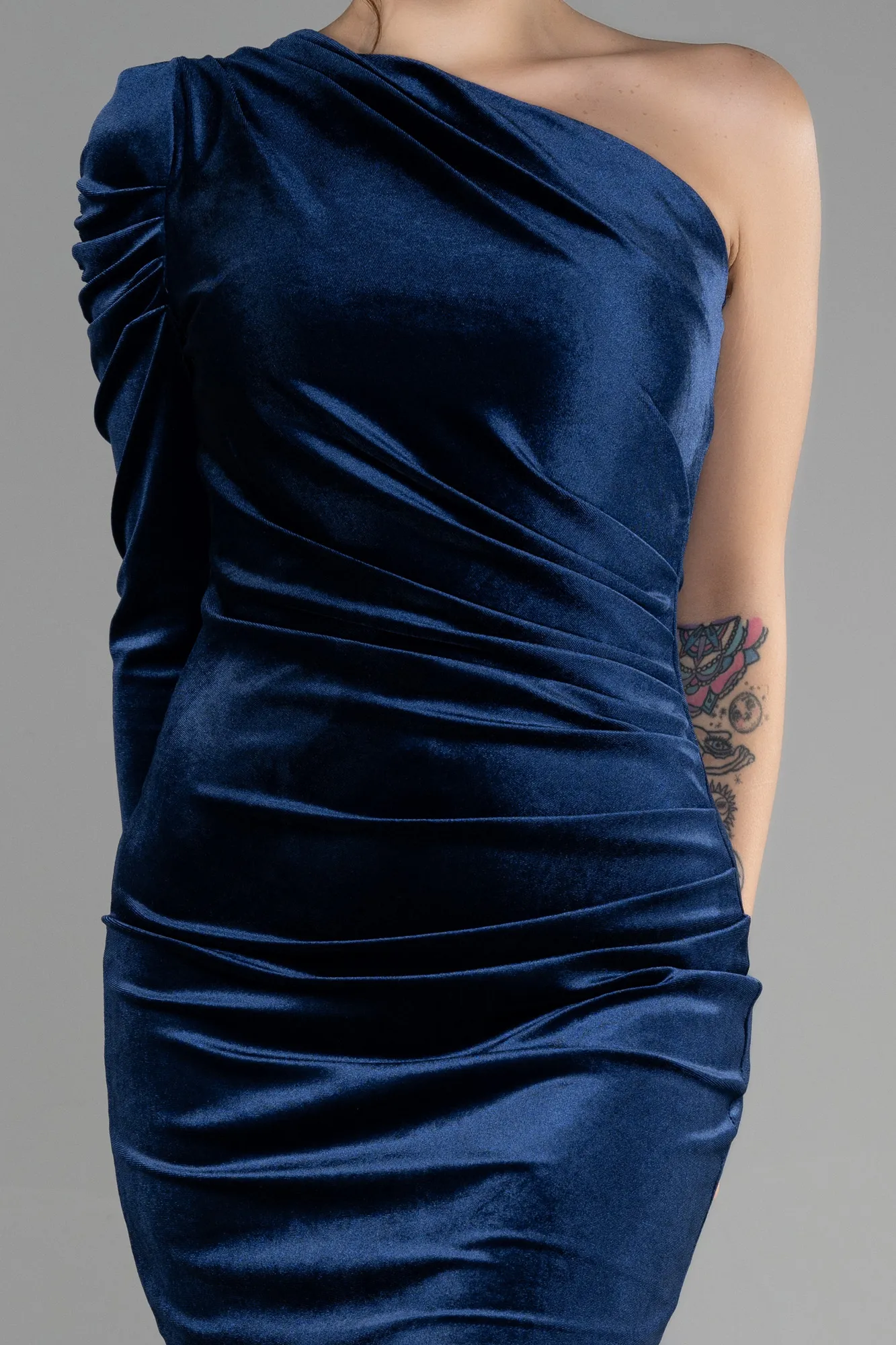 Navy Blue-Short Velvet Invitation Dress ABK1886