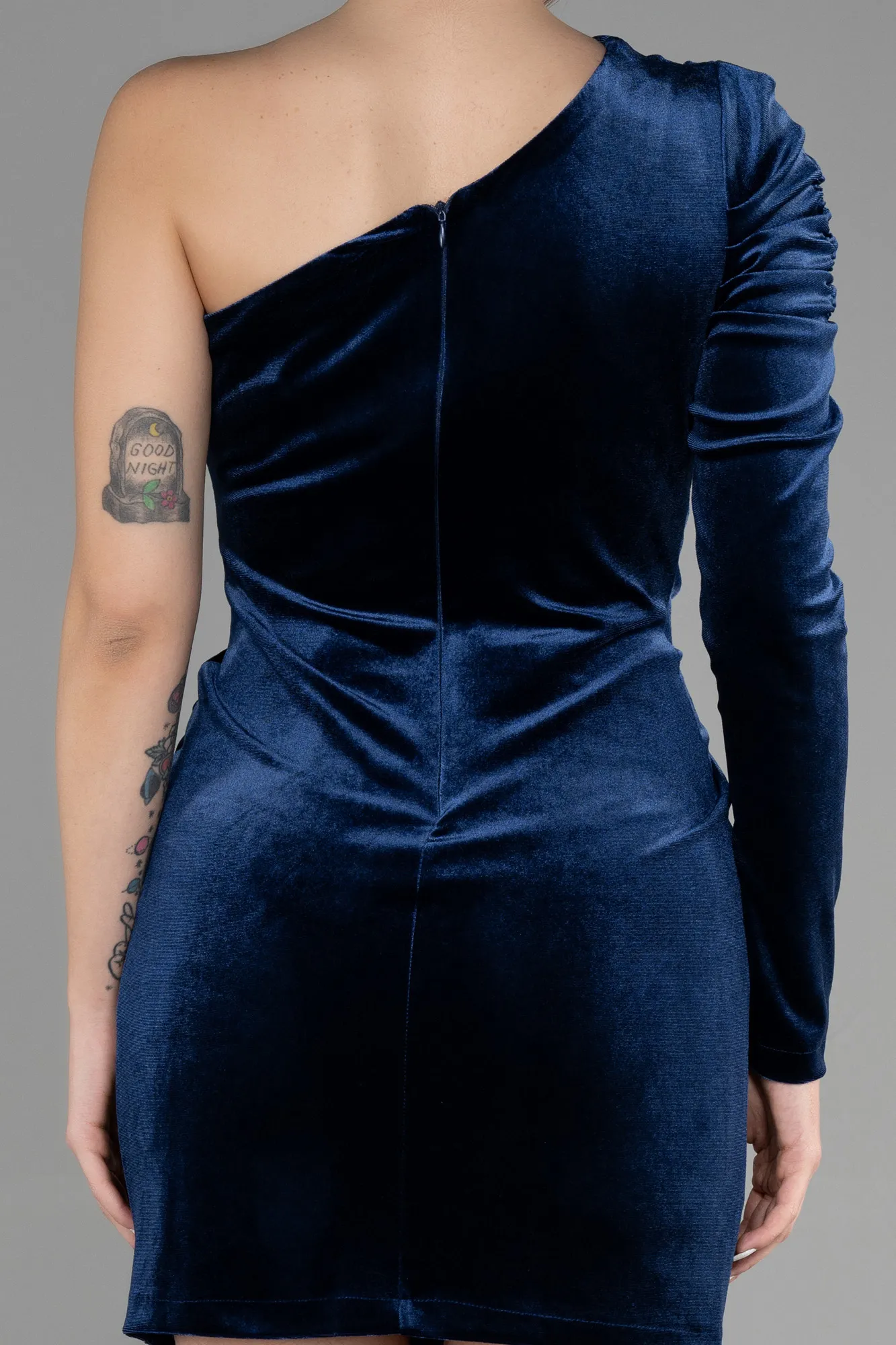 Navy Blue-Short Velvet Invitation Dress ABK1886