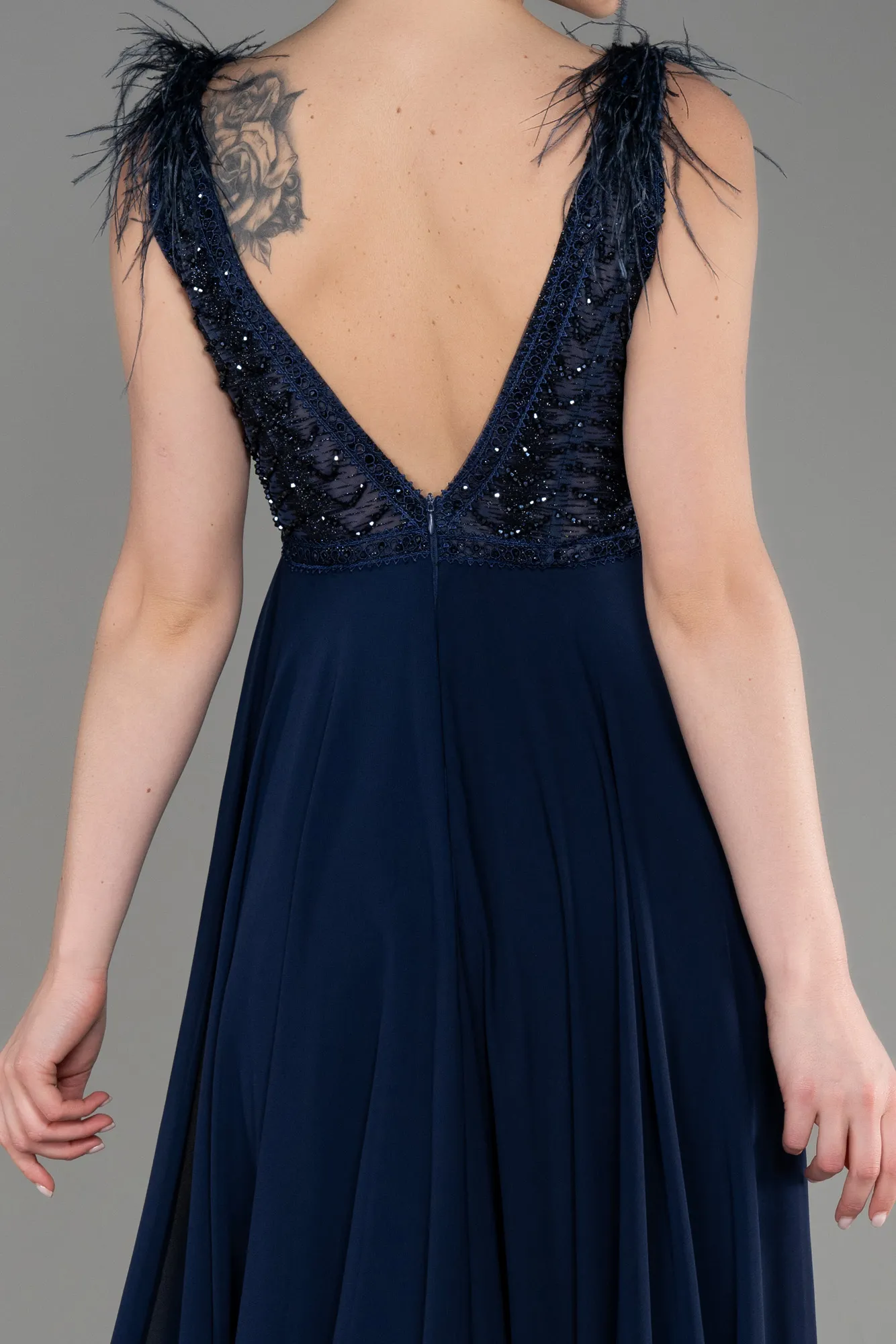 Navy Blue-Sleeveless Long Chiffon Evening Dress ABU3856