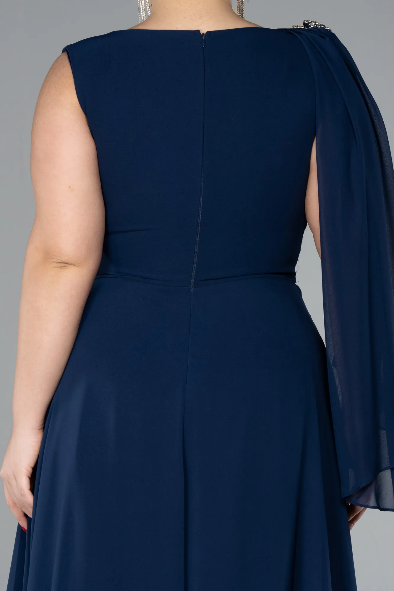 Navy Blue-Sleeveless Midi Chiffon Plus Size Party Dress ABK2195