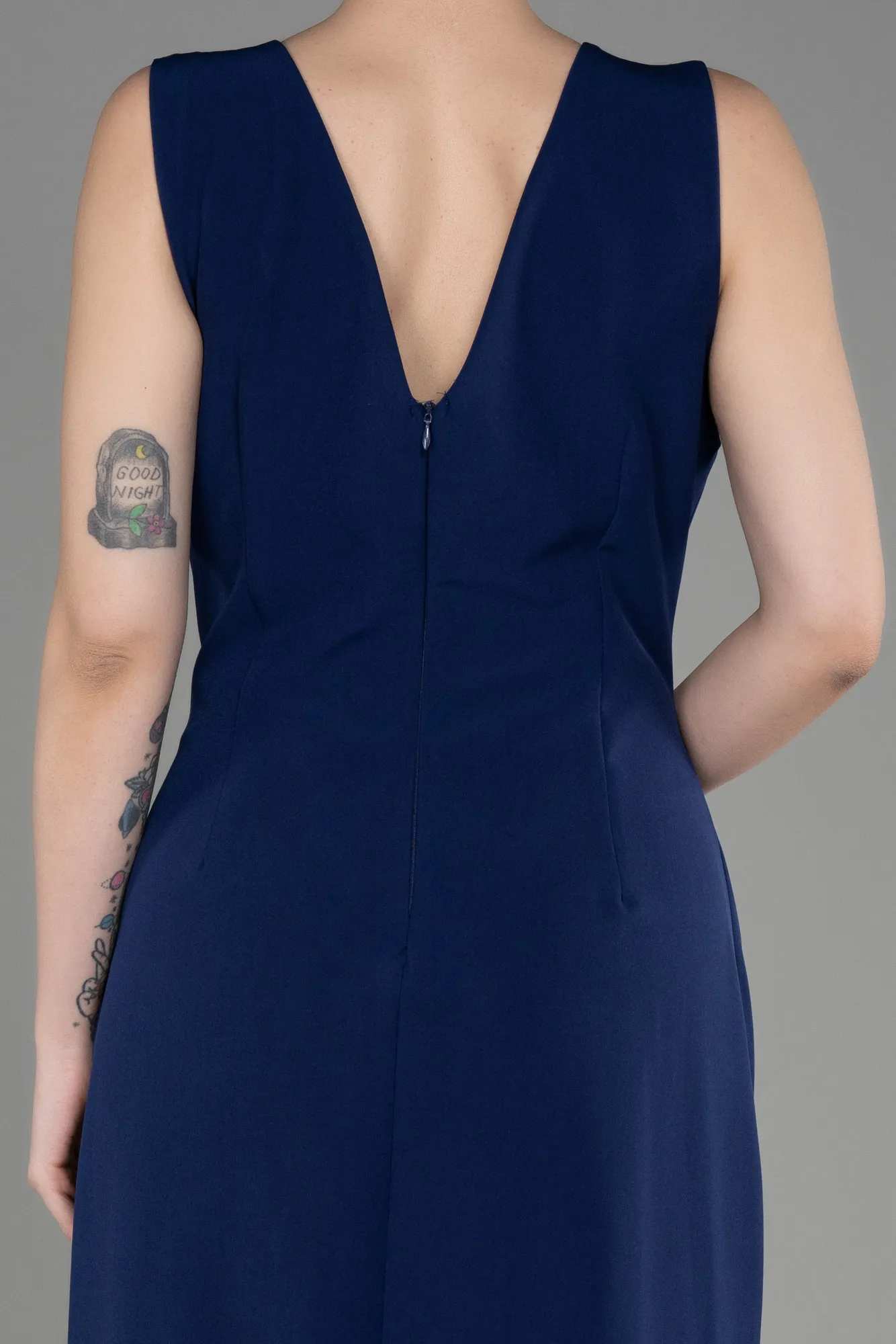 Navy Blue-Sleeveless Midi Plus Size Invitation Dress ABK2057