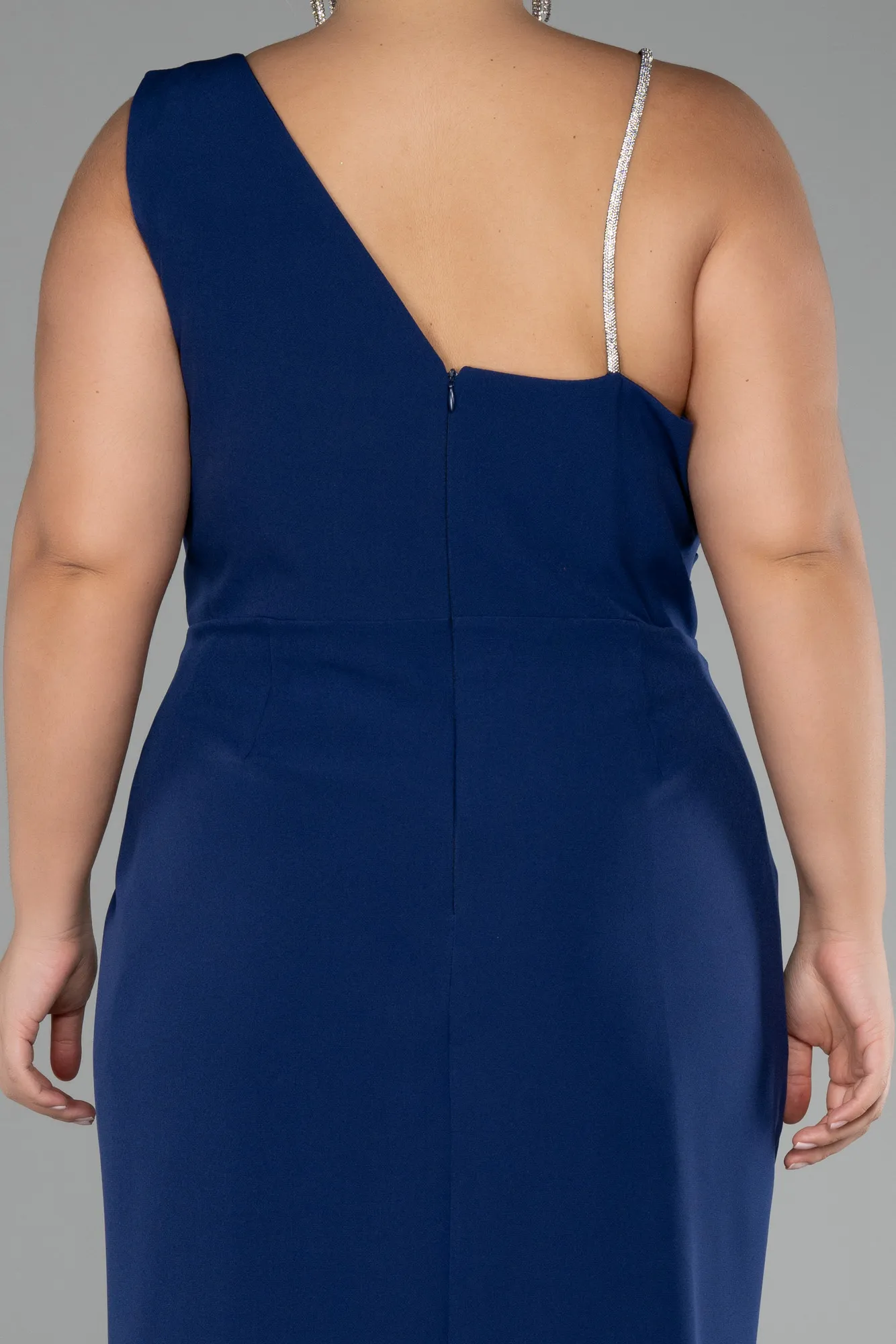 Navy Blue-Sleeveless Midi Plus Size Invitation Dress ABK2059