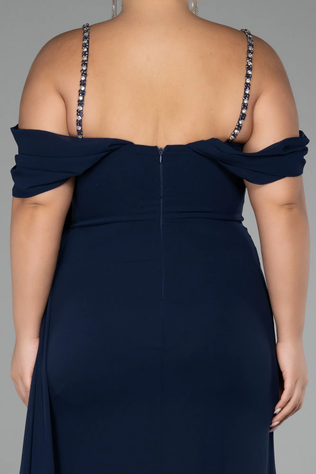 Navy Blue-Slit Long Chiffon Plus Size Evening Dress ABU4195