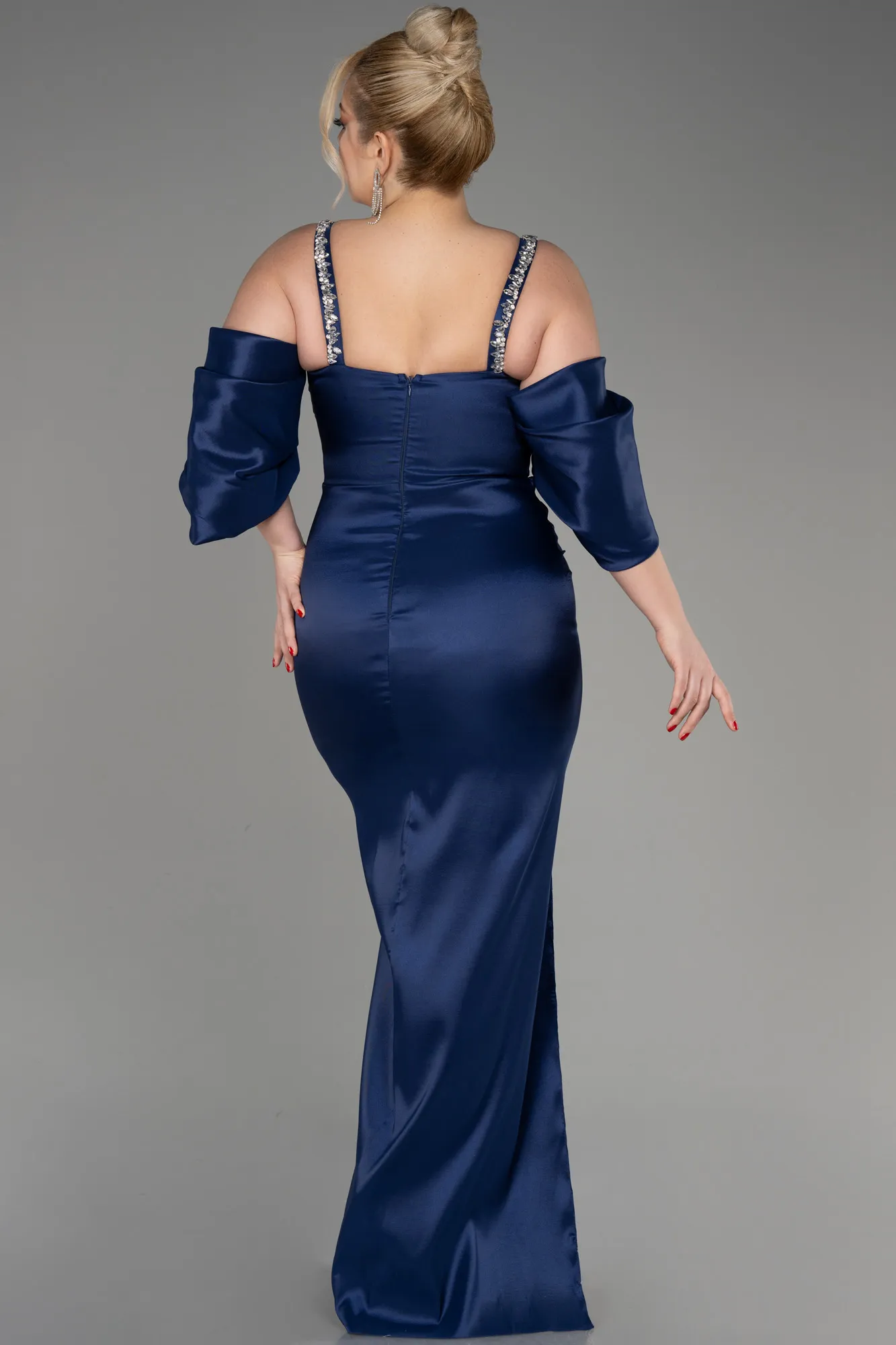 Navy Blue-Slit Long Plus Size Evening Dress ABU3921