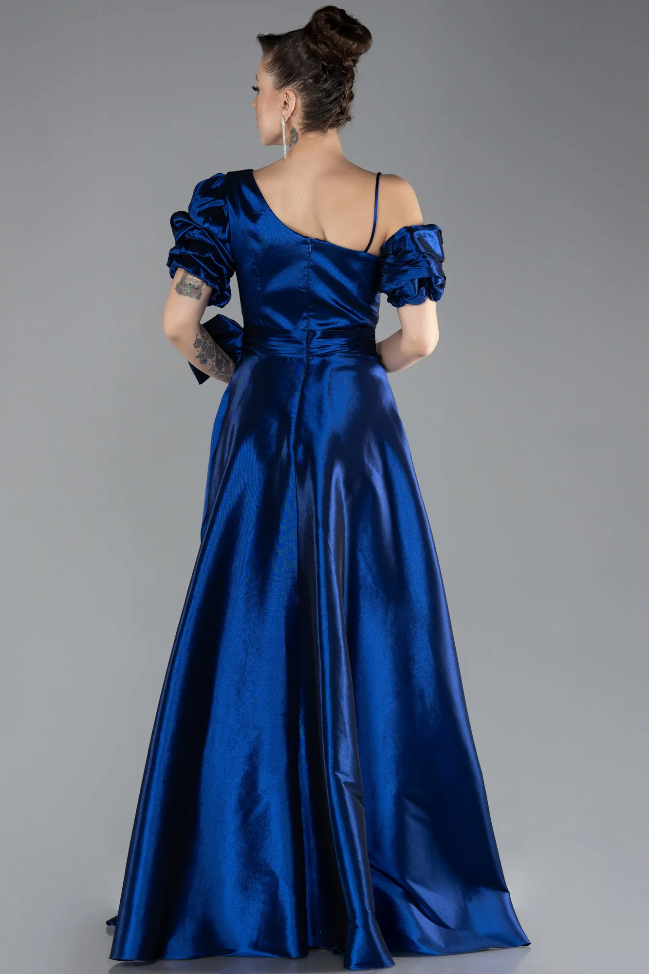 Navy Blue-Slit Long Satin Prom Gown ABU4502