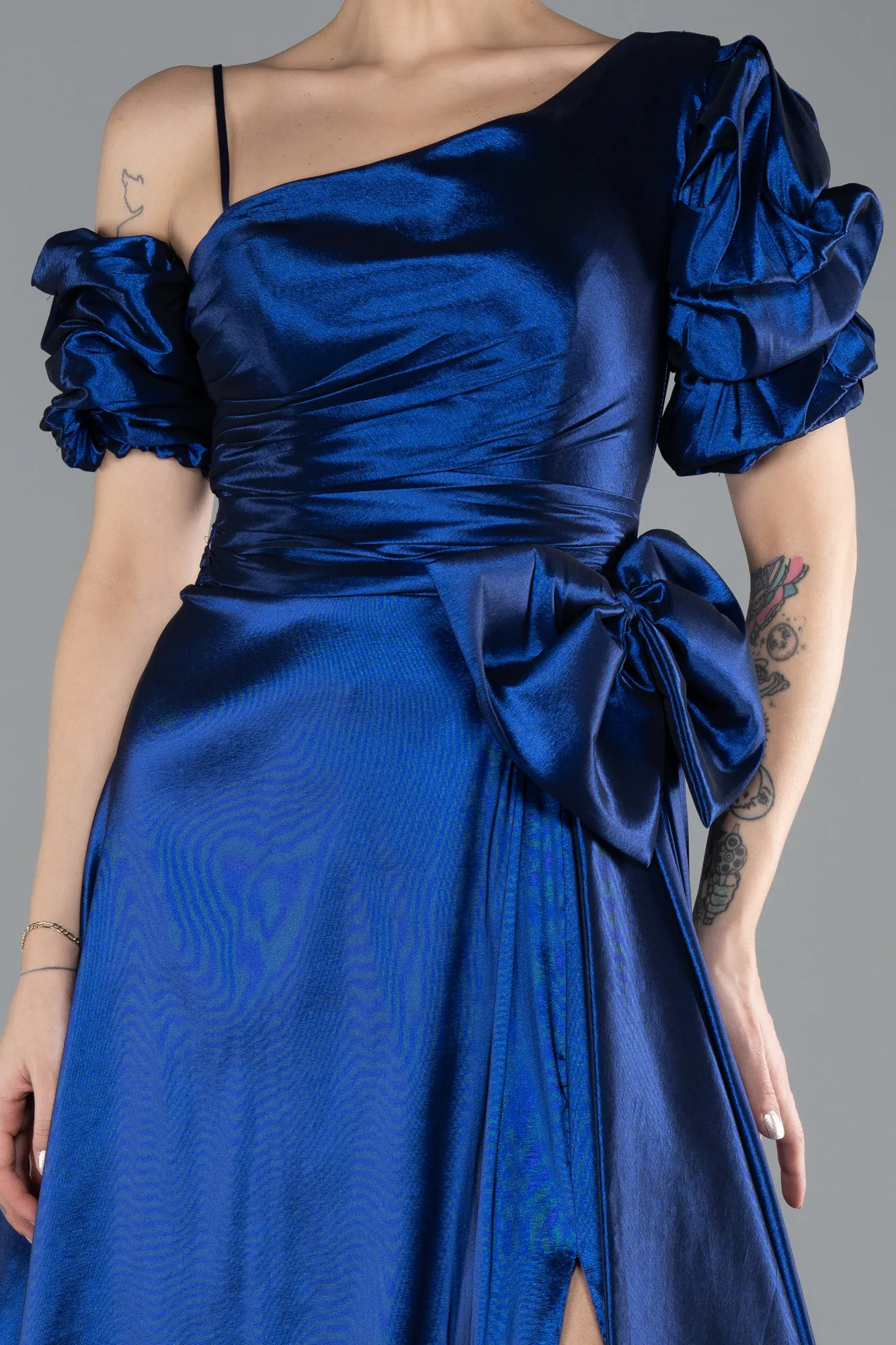 Navy Blue-Slit Long Satin Prom Gown ABU4502