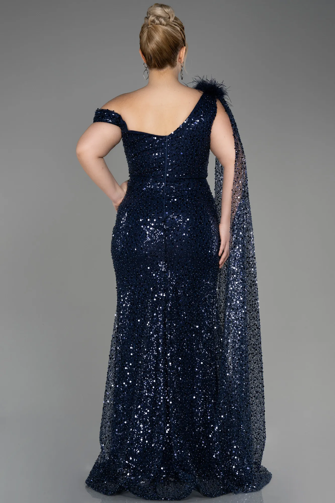 Navy Blue-Slit Scaly Long Plus Size Evening Dress ABU3859