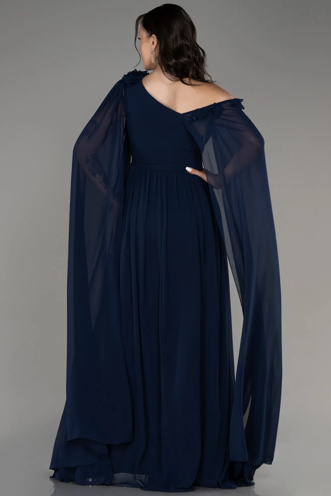 Navy Blue-Slit Shawl Long Chiffon Evening Dress ABU4001