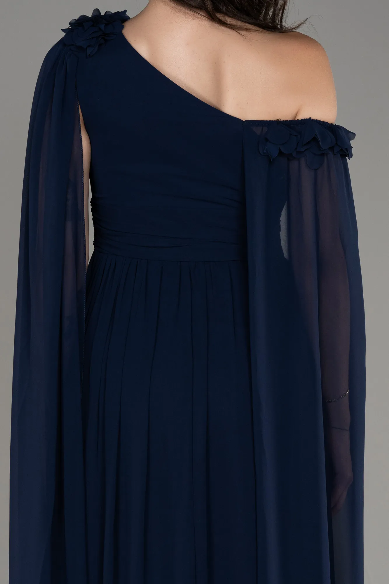 Navy Blue-Slit Shawl Long Chiffon Evening Dress ABU4001