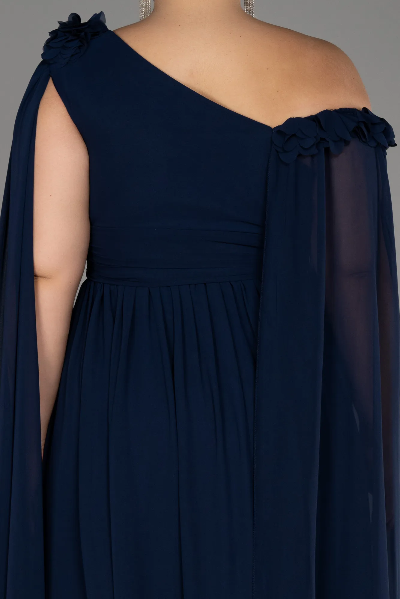 Navy Blue-Slit Shawl Long Chiffon Plus Size Evening Dress ABU4002