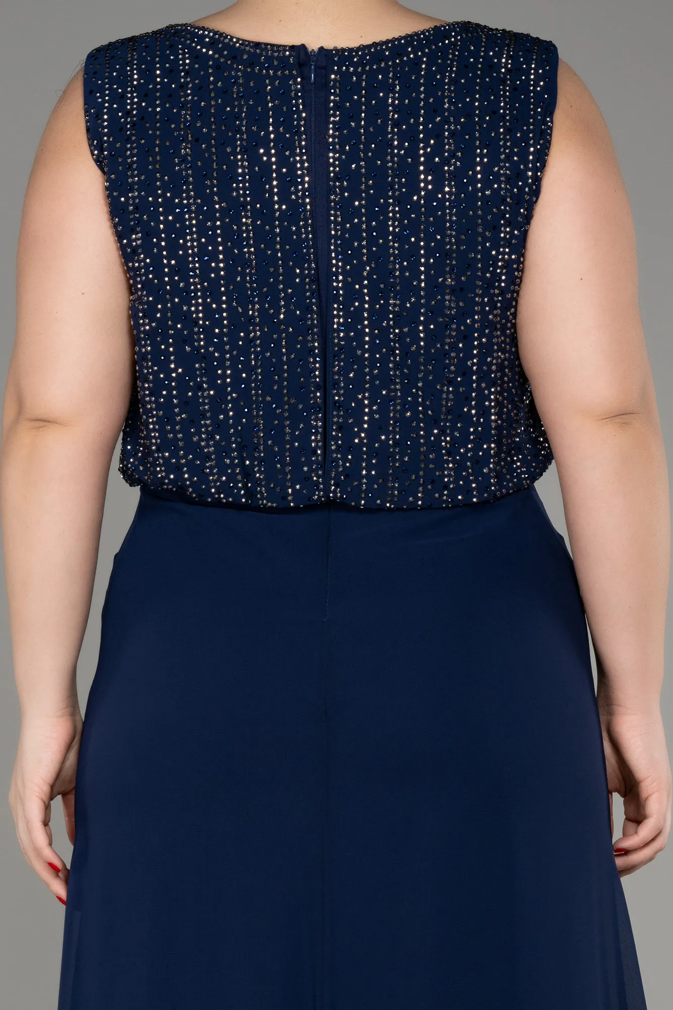 Navy Blue-Stones Plus Size Chiffon Formal Dress ABU3924