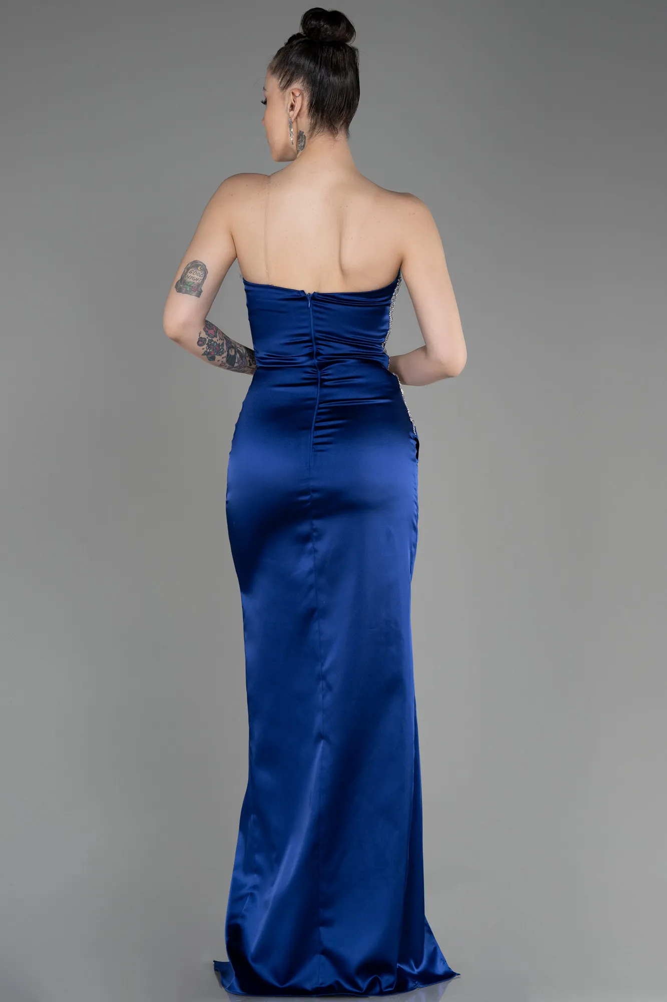 Navy Blue-Strapless Long Satin Evening Dress ABU3825