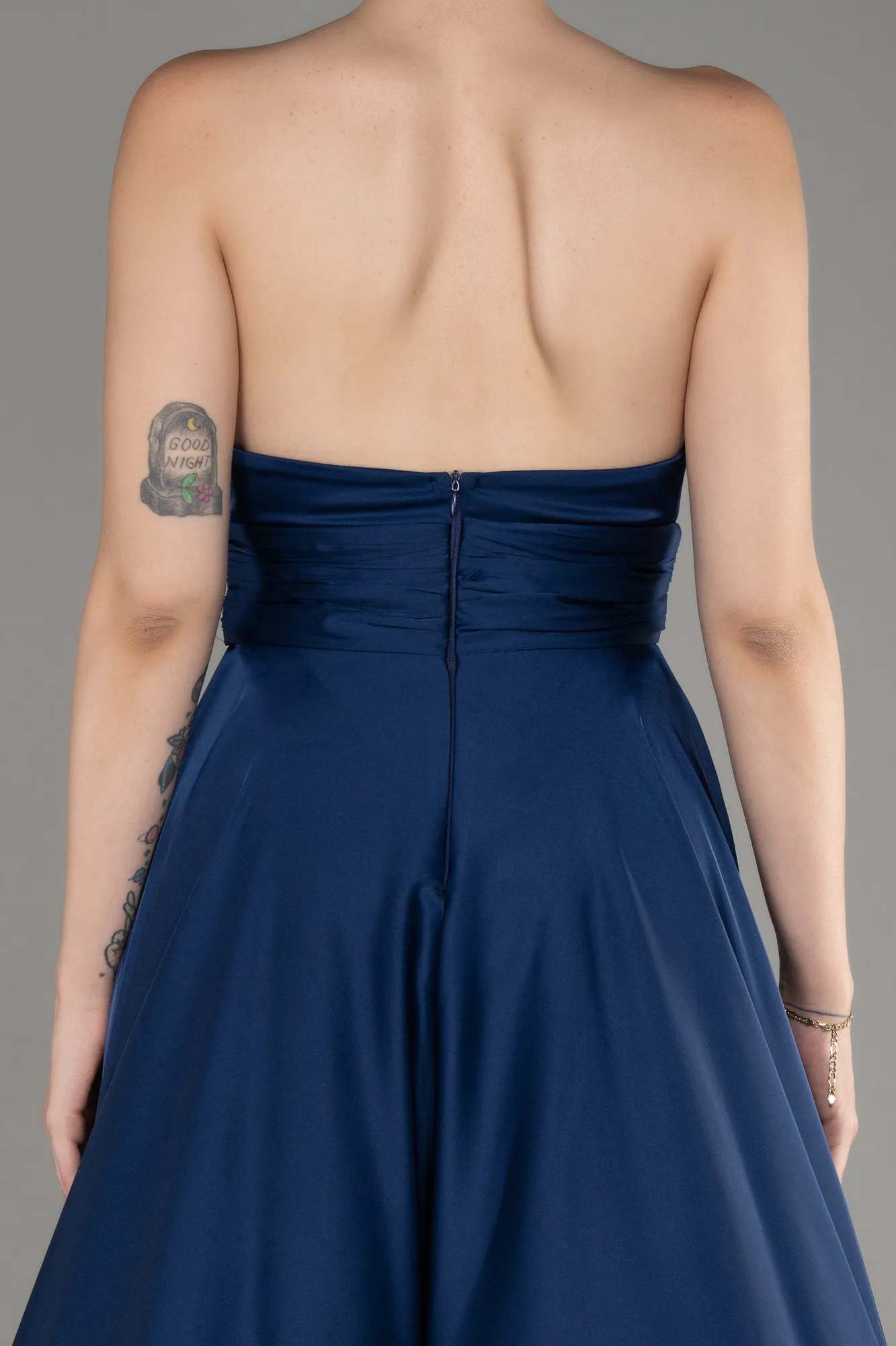 Navy Blue-Strapless Long Satin Prom Dress ABU3965