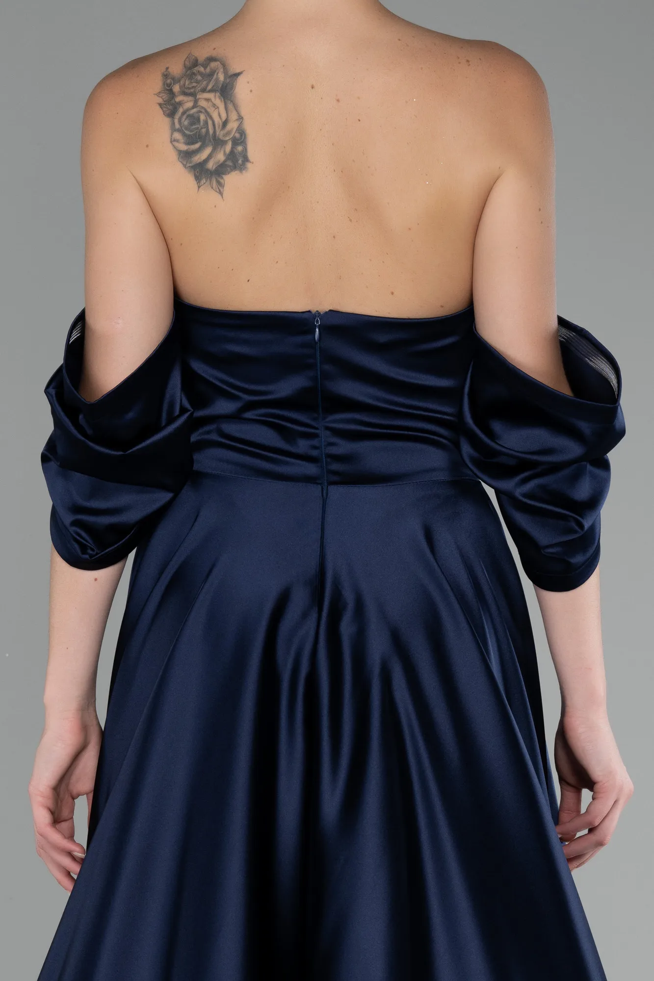 Navy Blue-Strapless Long Satin Prom Gown ABU4132