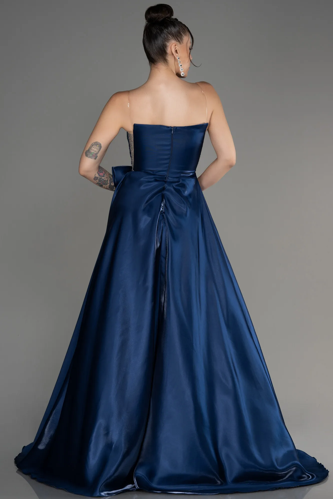 Navy Blue-Strapless Slit Long Ball Gown ABU4015