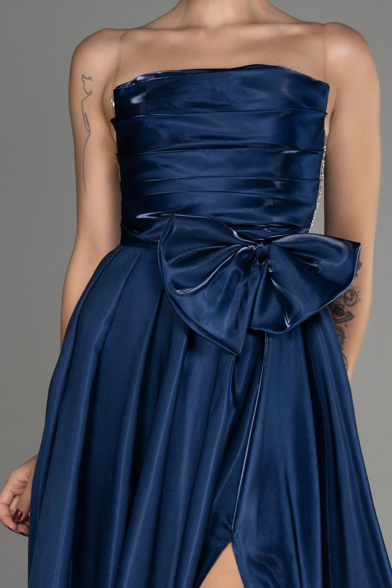 Navy Blue-Strapless Slit Long Ball Gown ABU4015