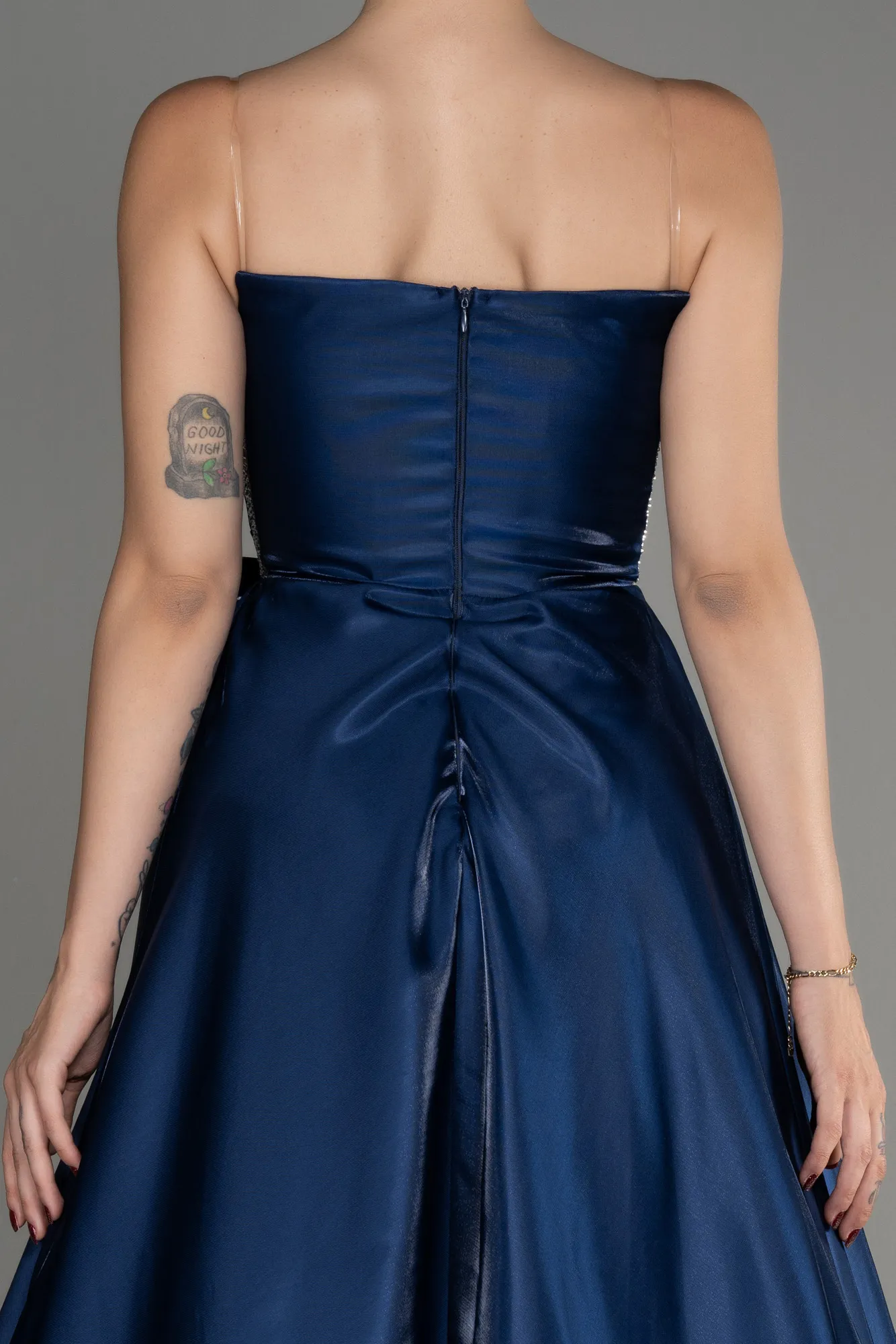 Navy Blue-Strapless Slit Long Ball Gown ABU4015