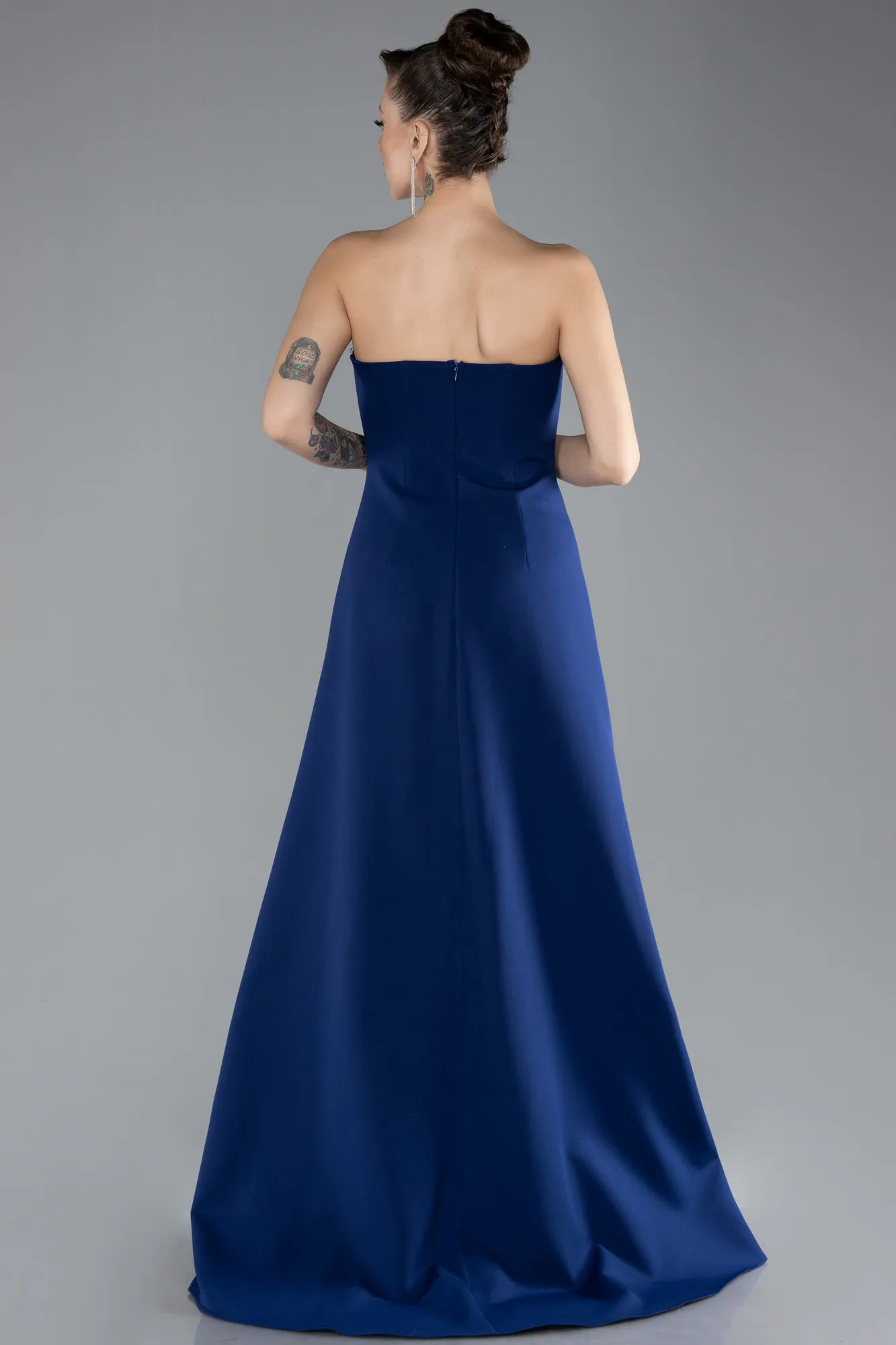 Navy Blue-Strapless Slit Long Evening Gown ABU4510