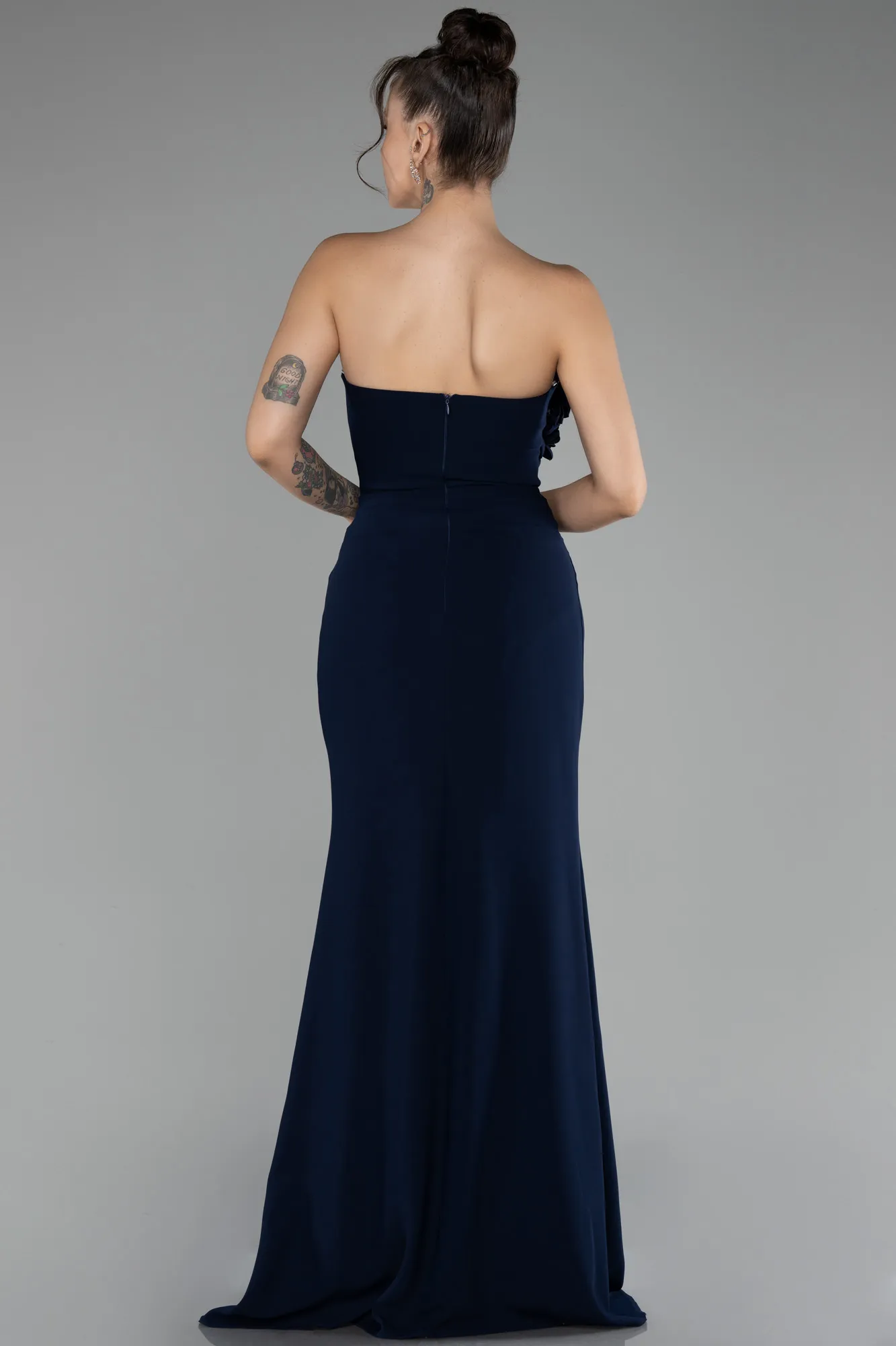 Navy Blue-Strapless Slit Long Prom Gown ABU4213