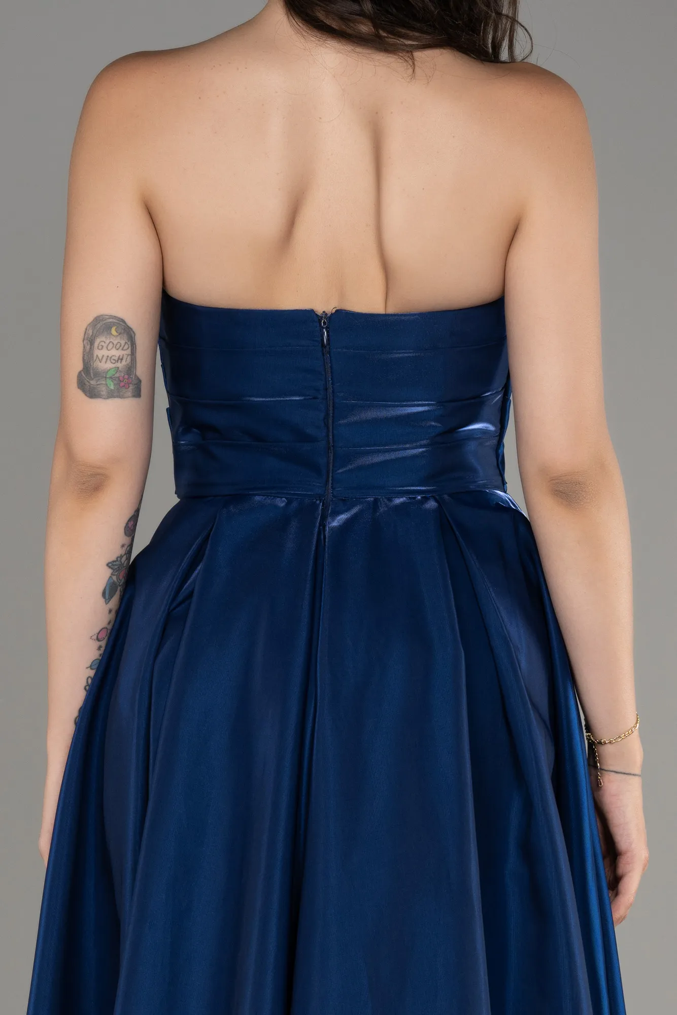 Navy Blue-Strapless Slit Long Stin Prom Dress ABU4013