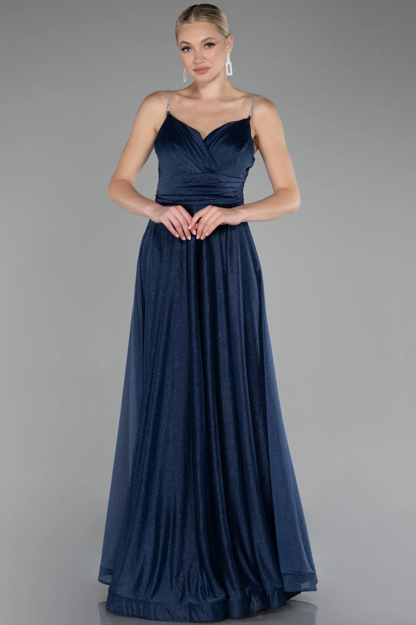 Navy Blue-Strappy Long Glitter Prom Dress ABU4183