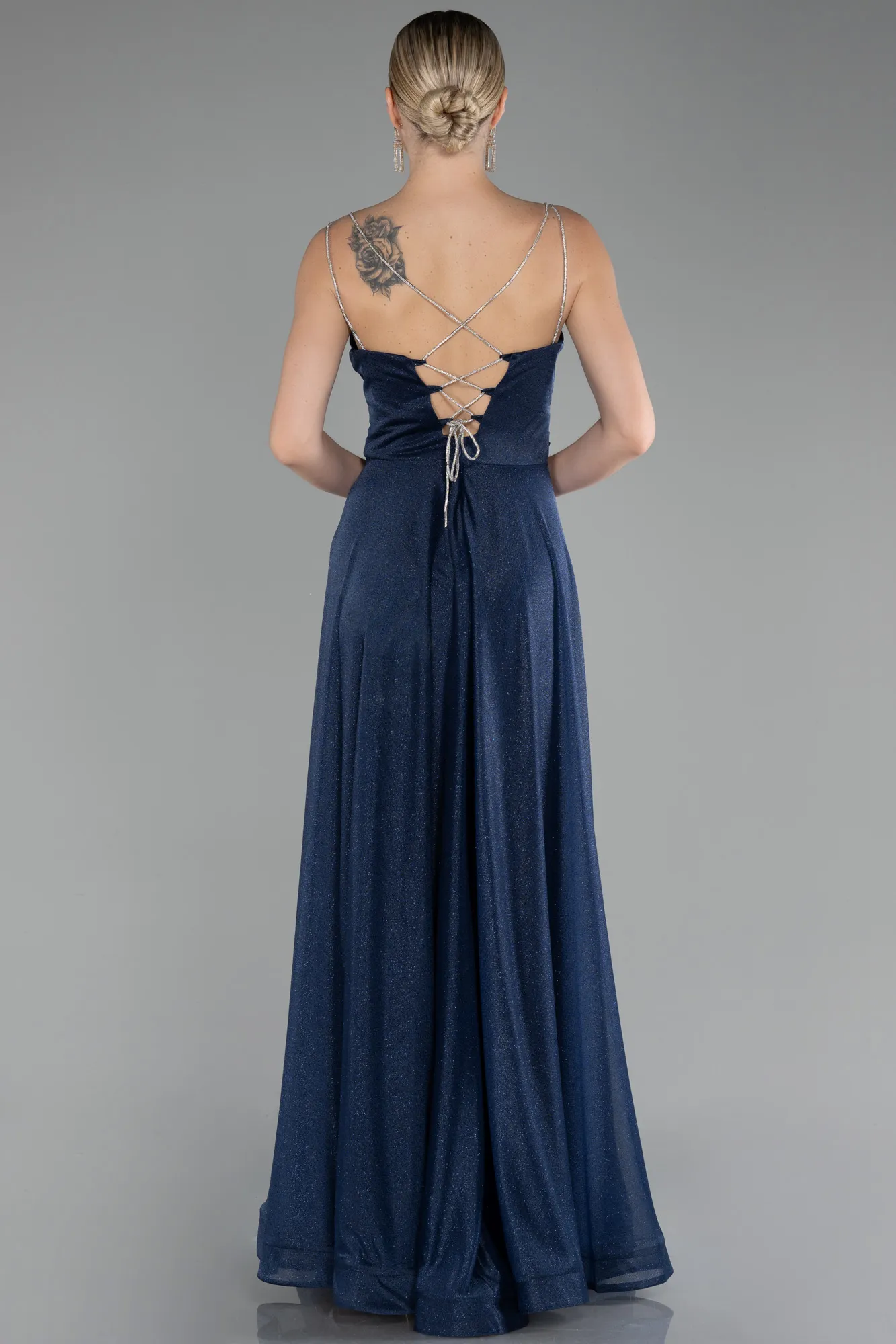 Navy Blue-Strappy Long Glitter Prom Dress ABU4183