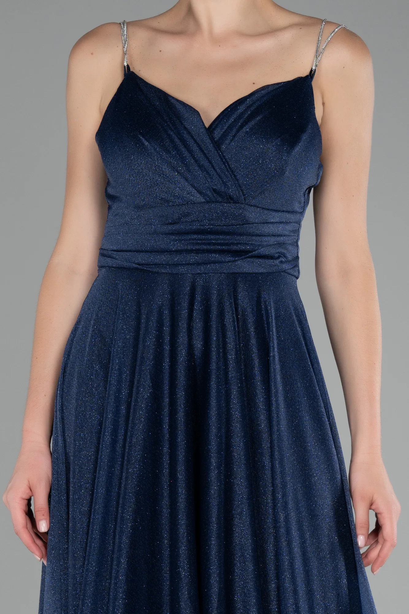 Navy Blue-Strappy Long Glitter Prom Dress ABU4183