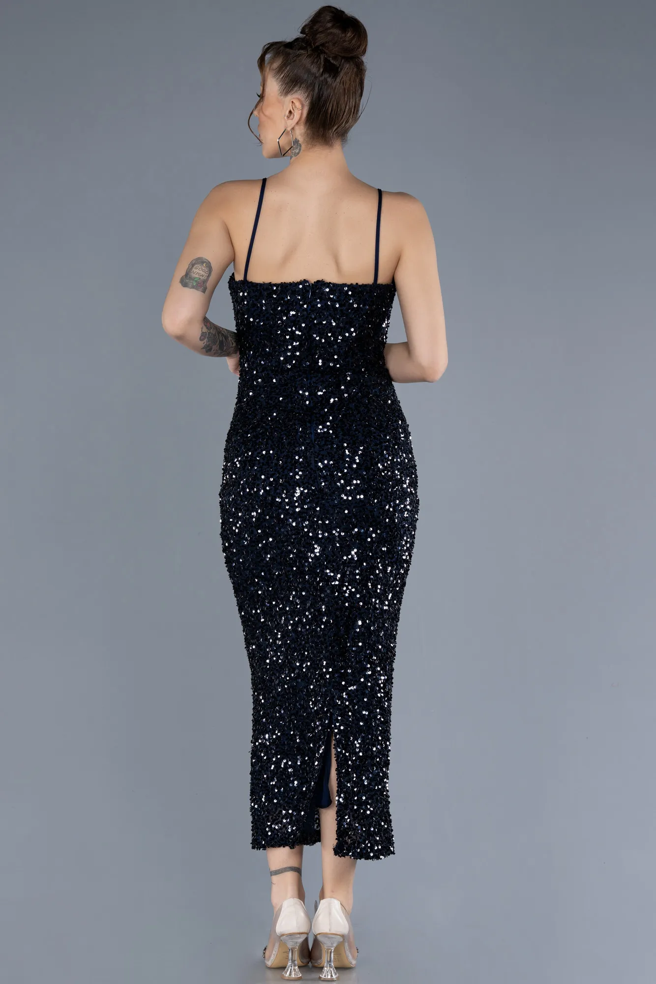 Navy Blue-Strappy Midi Scaly Party Dress ABK2223