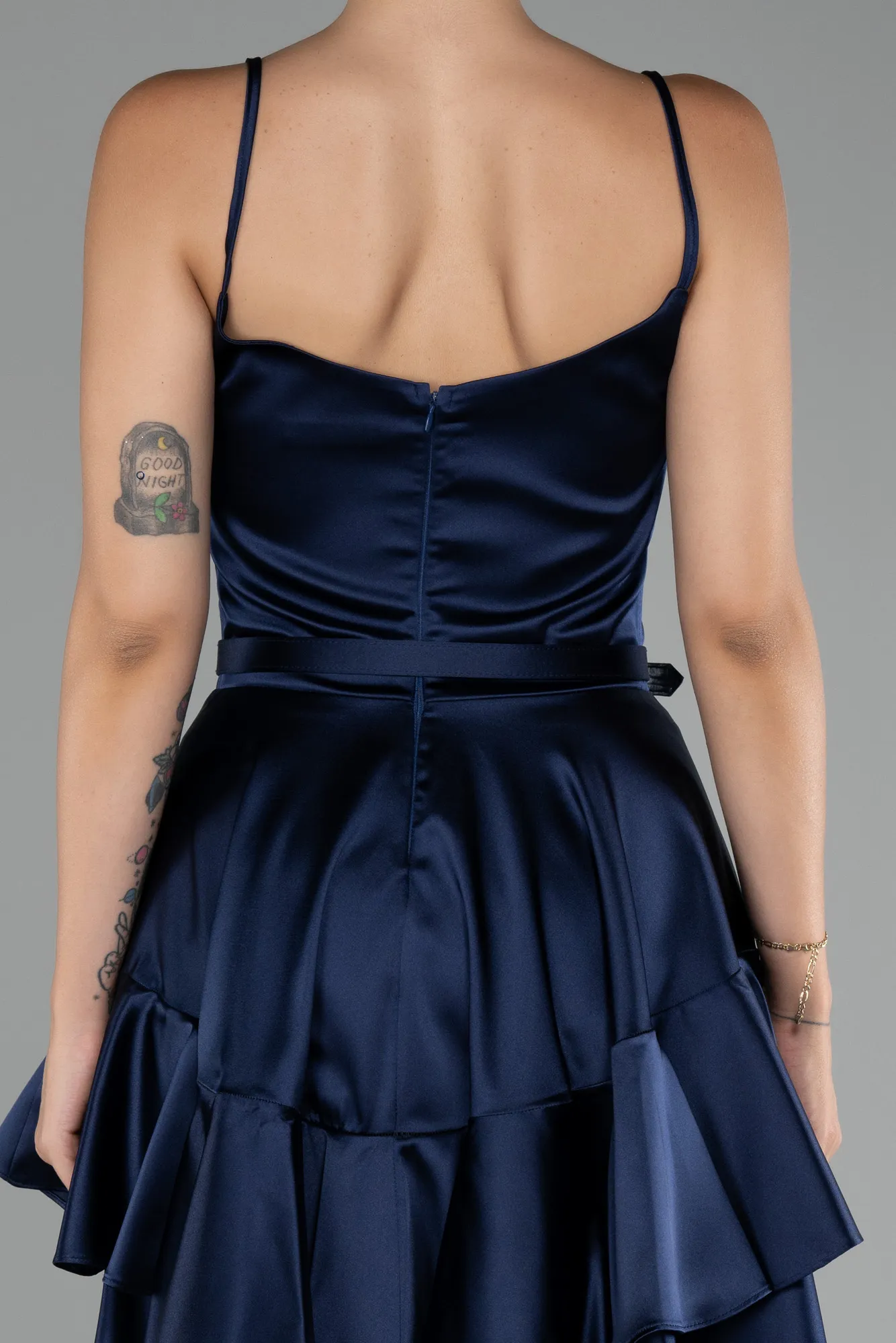 Navy Blue-Strappy Short Satin Cocktail Dress ABK2114