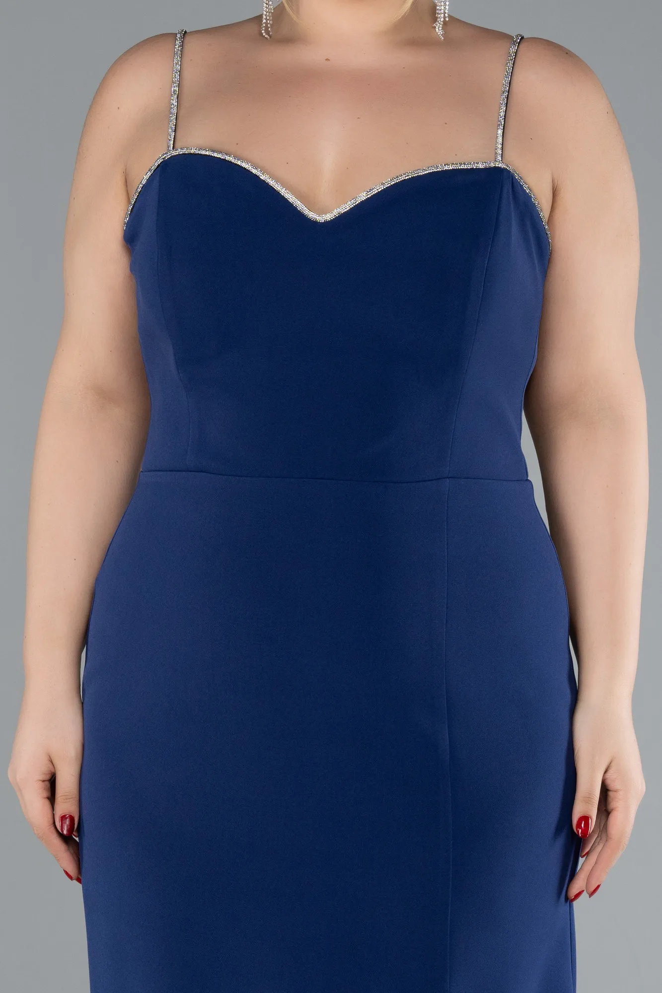 Navy Blue-Strappy Slit Midi Plus Size Cocktail Dress ABK2192