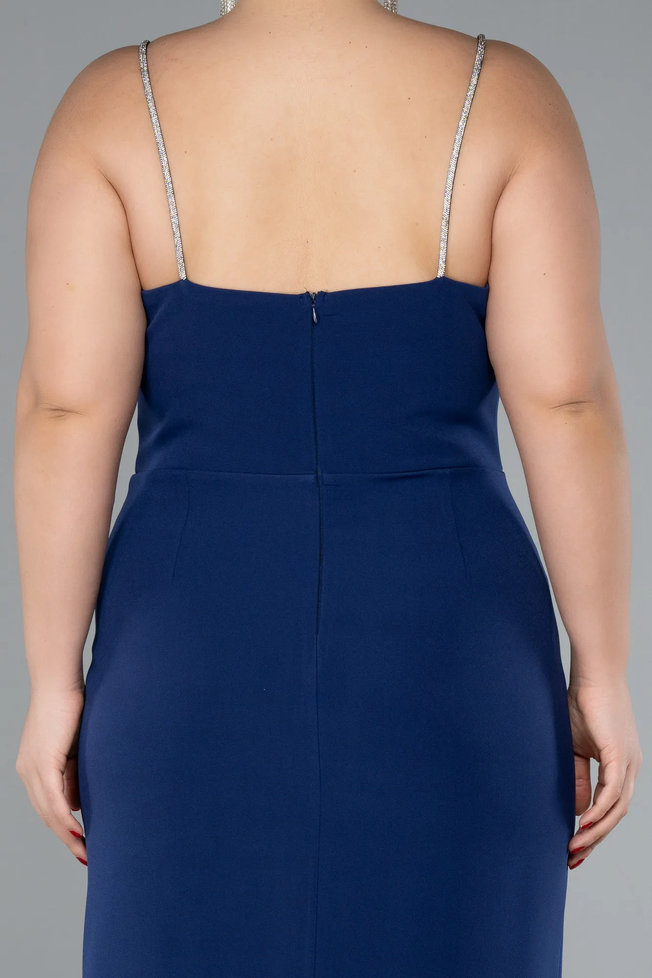 Navy Blue-Strappy Slit Midi Plus Size Cocktail Dress ABK2192